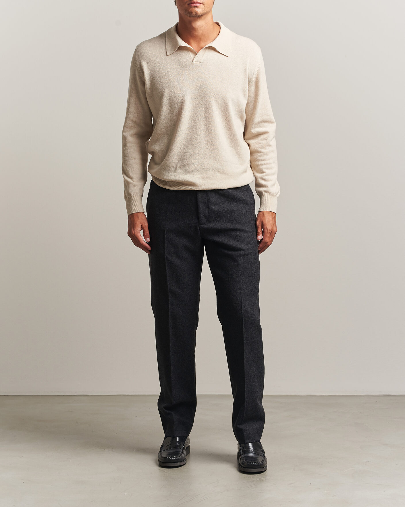 Herre | Bukser | Filippa K | Theo Relaxed Flannel Trousers Anthracite Melange