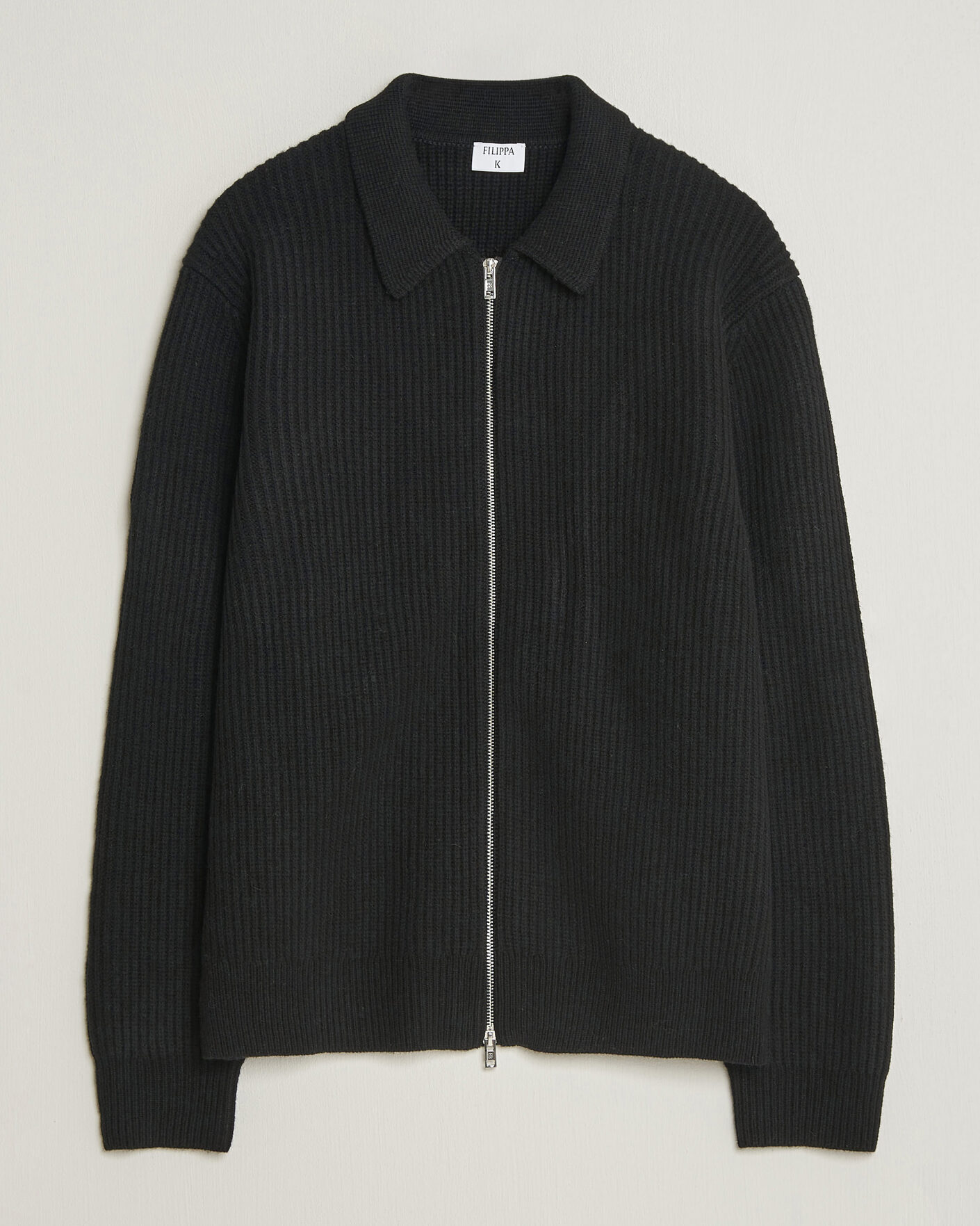 Herre | Gensere | Filippa K | Ribbed Wool Knitted Full Zip Black