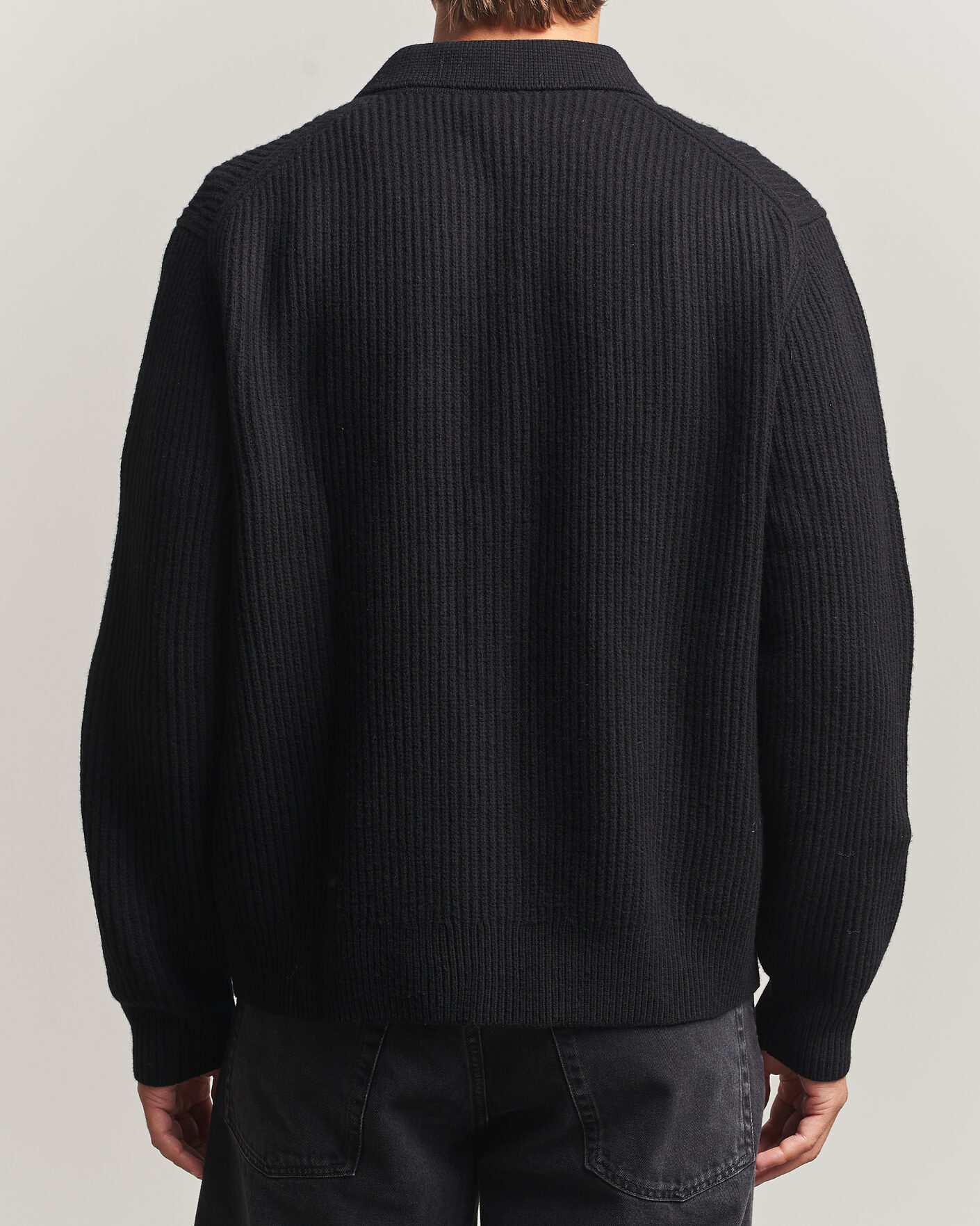 Herre | Gensere | Filippa K | Ribbed Wool Knitted Full Zip Black