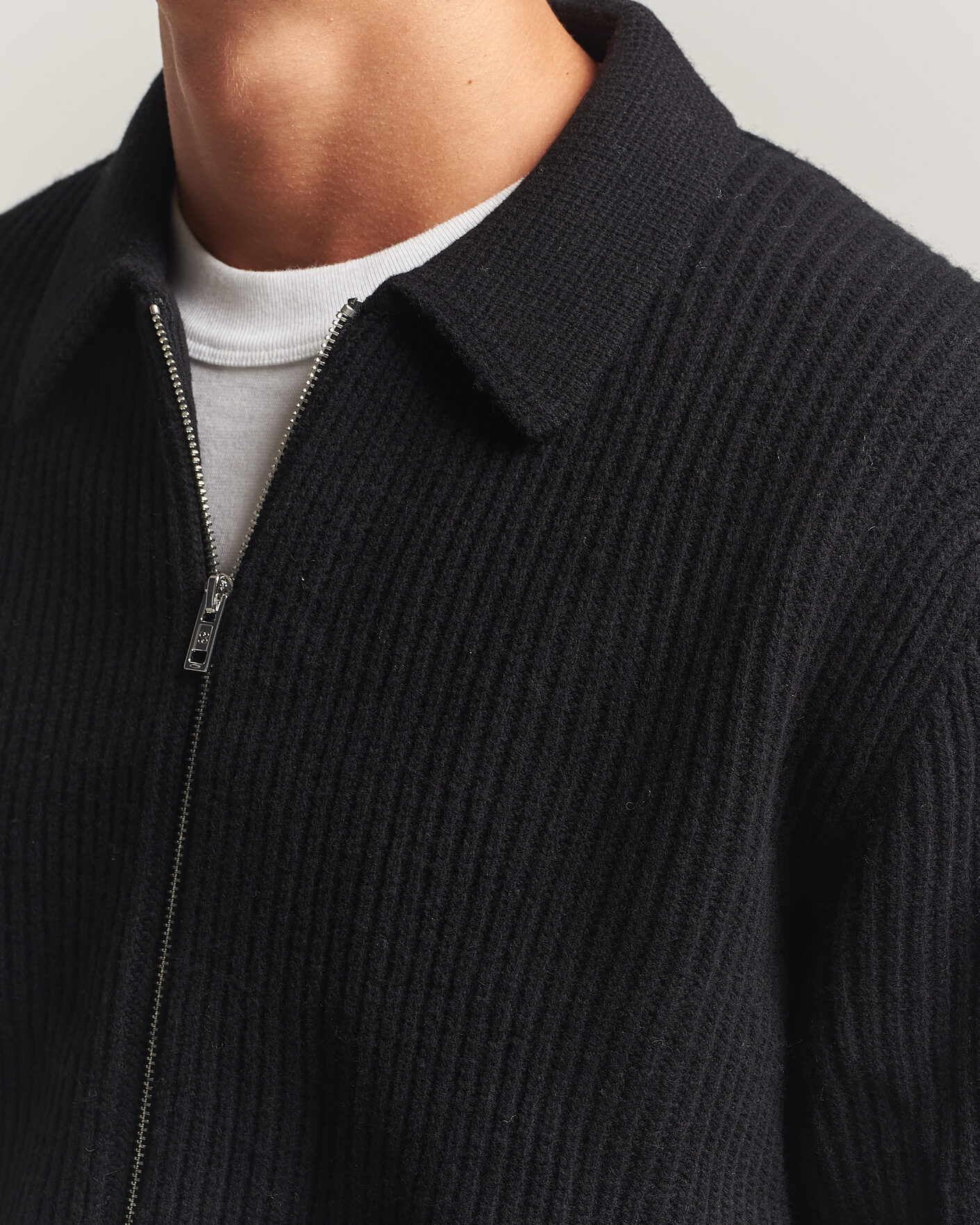 Herre | Gensere | Filippa K | Ribbed Wool Knitted Full Zip Black