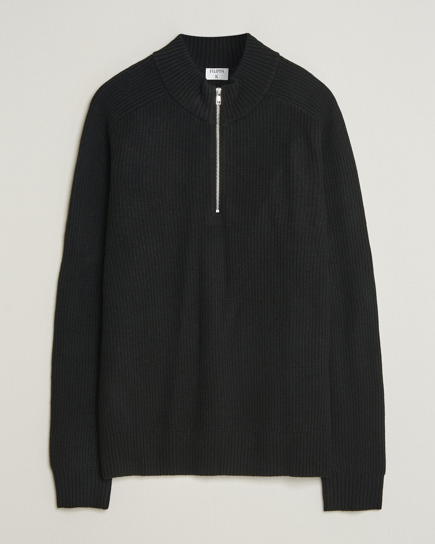 Herre | Gensere | Filippa K | Ribbed Wool Knitted Half Zip Black