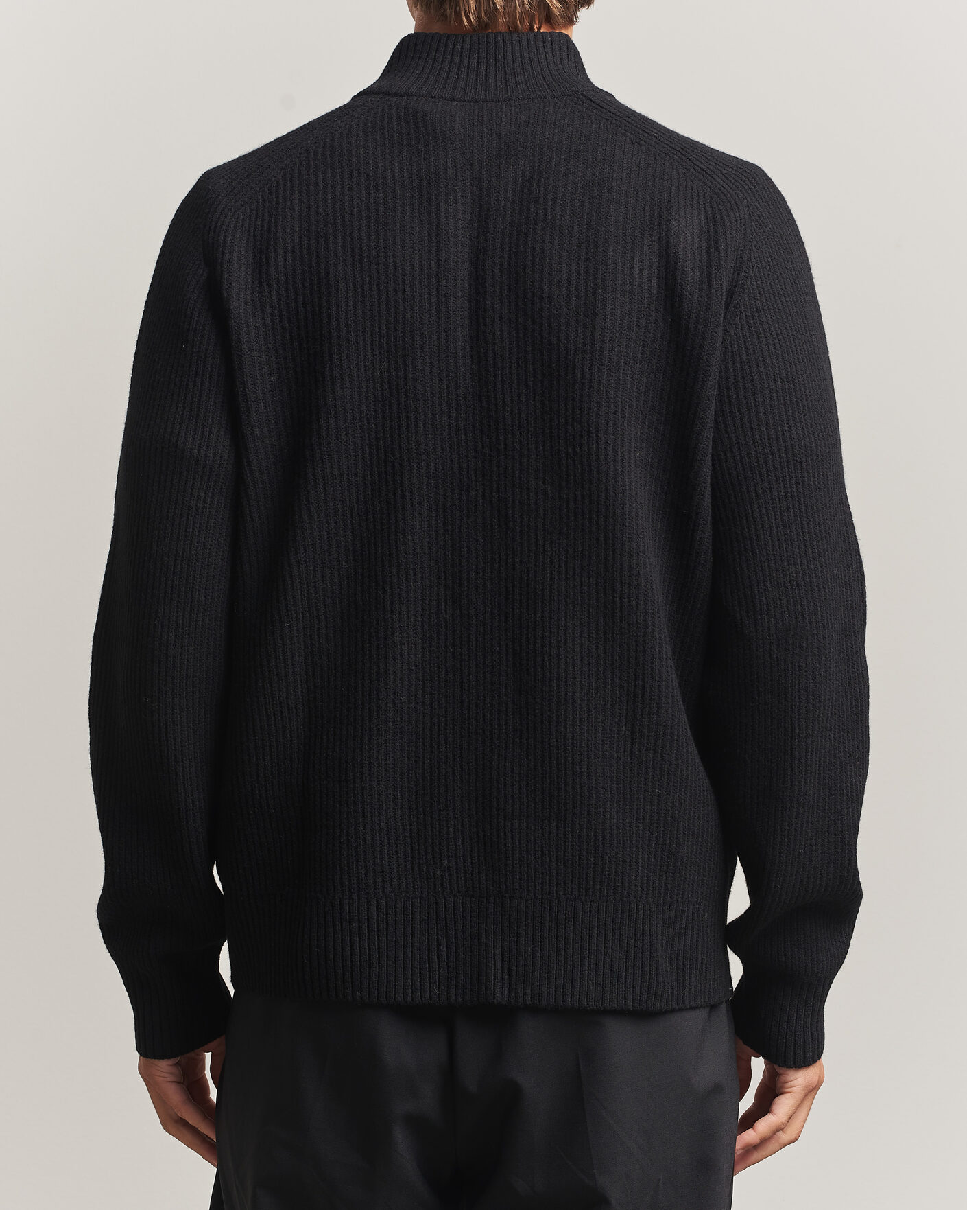 Herre | Gensere | Filippa K | Ribbed Wool Knitted Half Zip Black