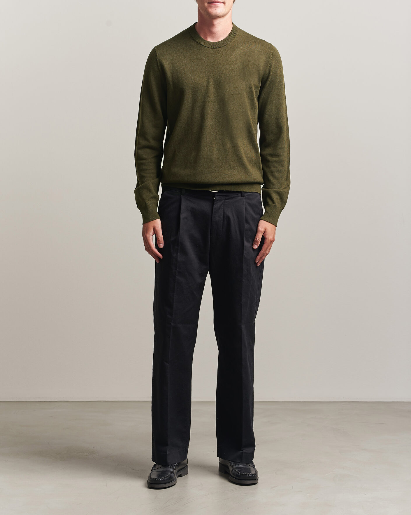 Herre | Gensere | Filippa K | Cotton Merino Knitted Sweater Dark Moss Green