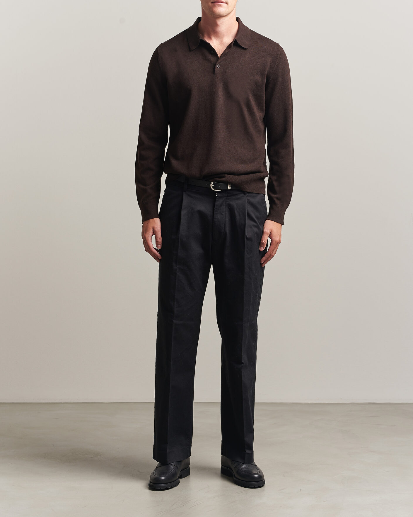 Herre | Gensere | Filippa K | Knitted Polo Shirt Dark Chocolate