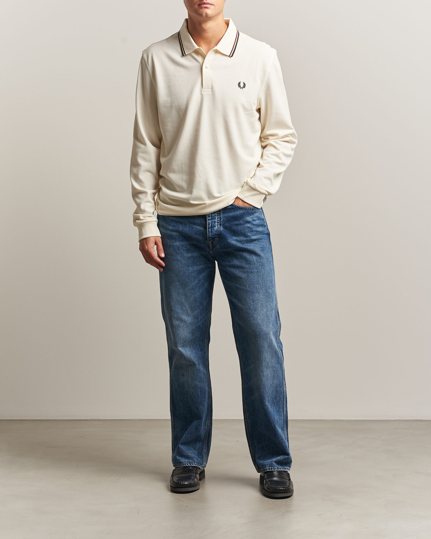 Herre | Pikéer | Fred Perry | Twin Tipped Long Sleeve Polo Shirt Ecru