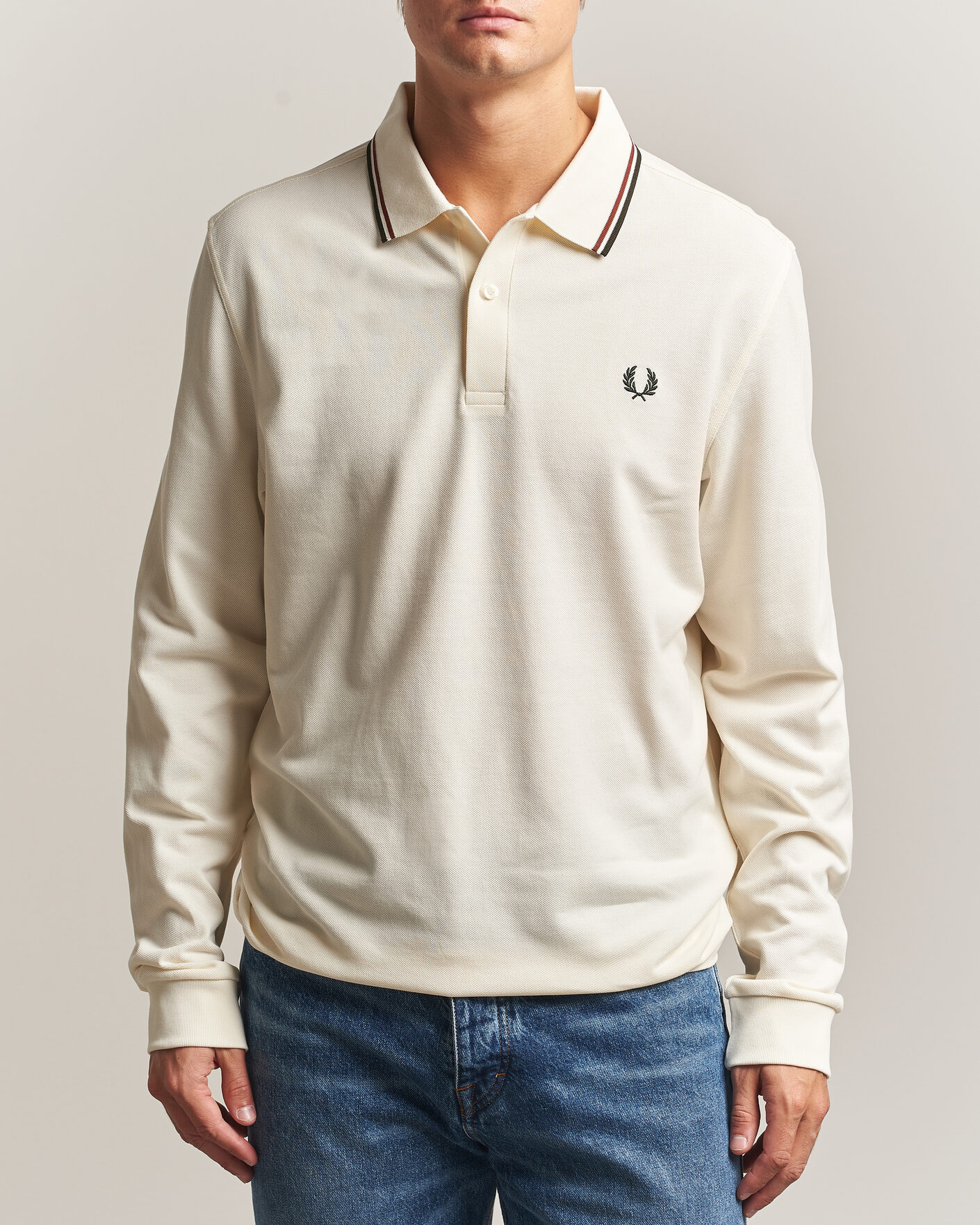 Herre | Pikéer | Fred Perry | Twin Tipped Long Sleeve Polo Shirt Ecru