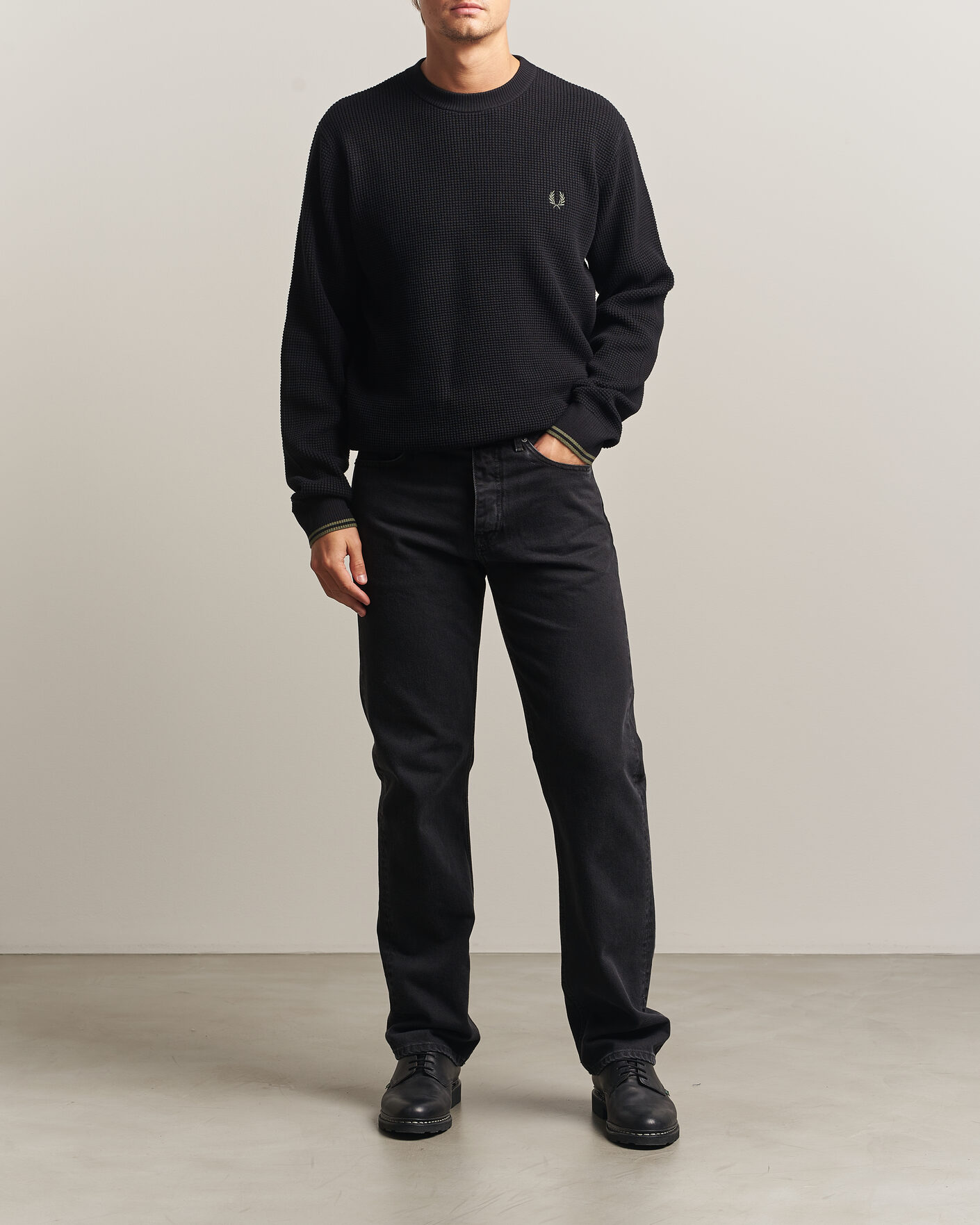 Herre | Gensere | Fred Perry | Waffle Stitch Jumper Black