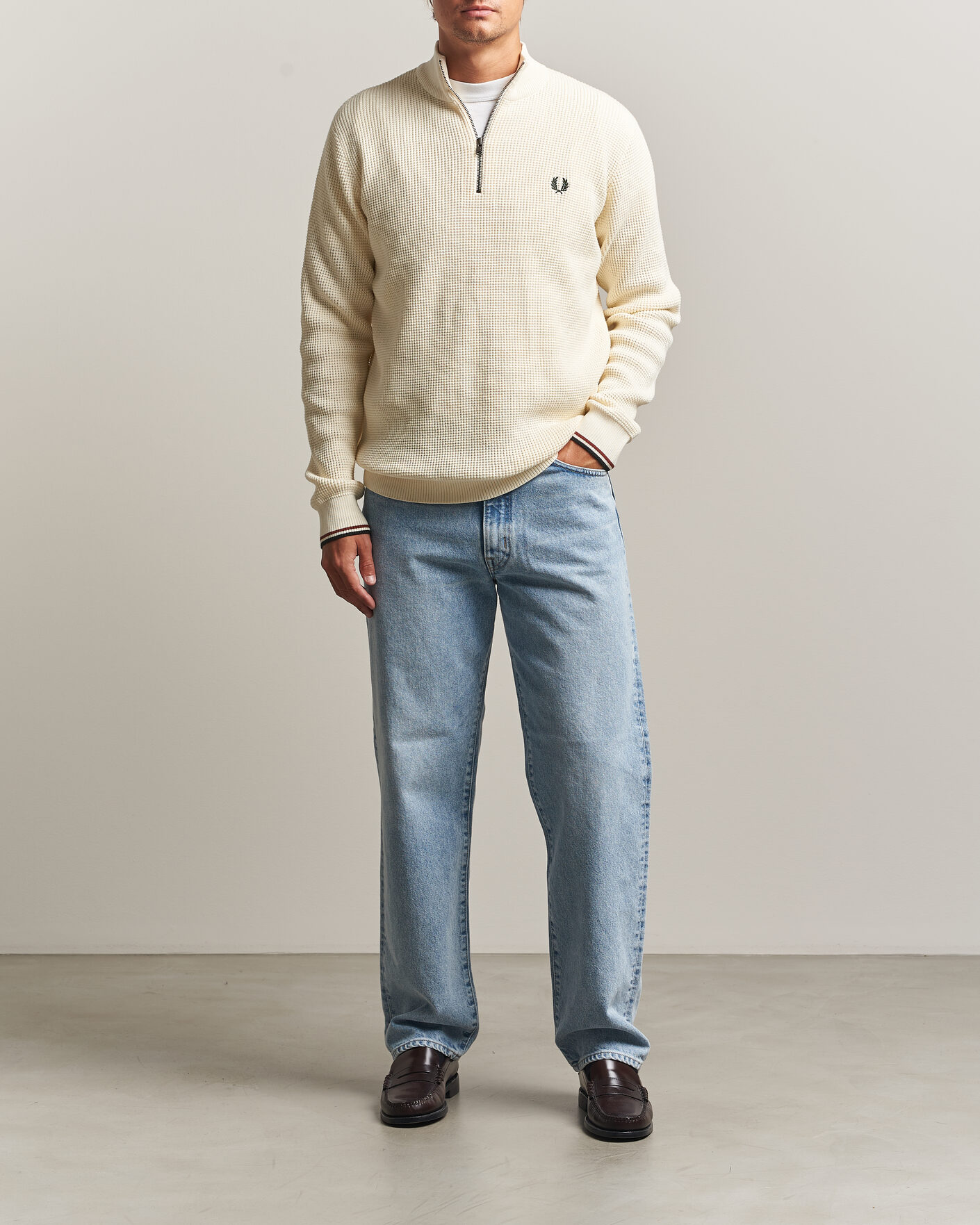 Herre | Gensere | Fred Perry | Waffle Stitch Half Zip Ecru