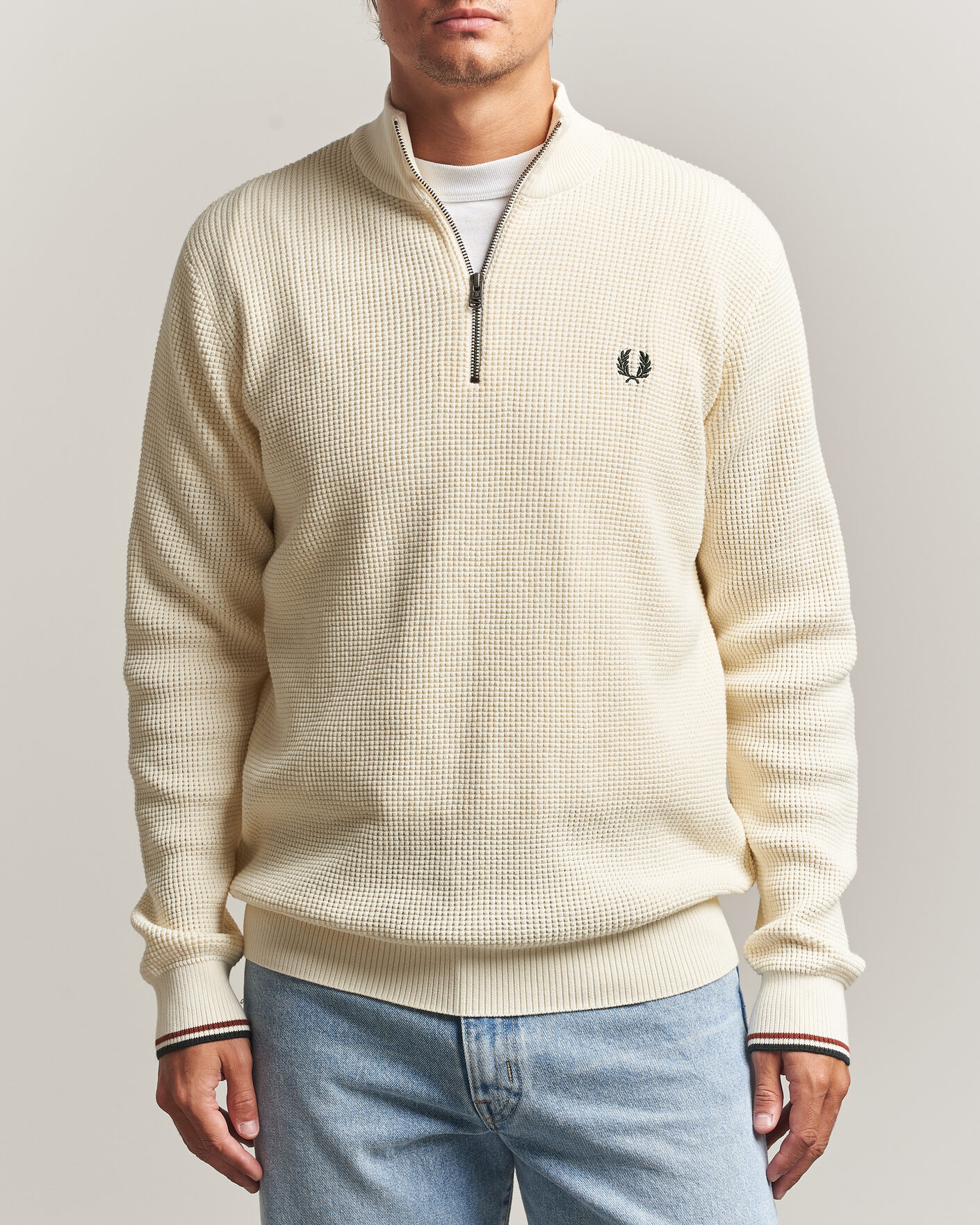 Herre | Gensere | Fred Perry | Waffle Stitch Half Zip Ecru