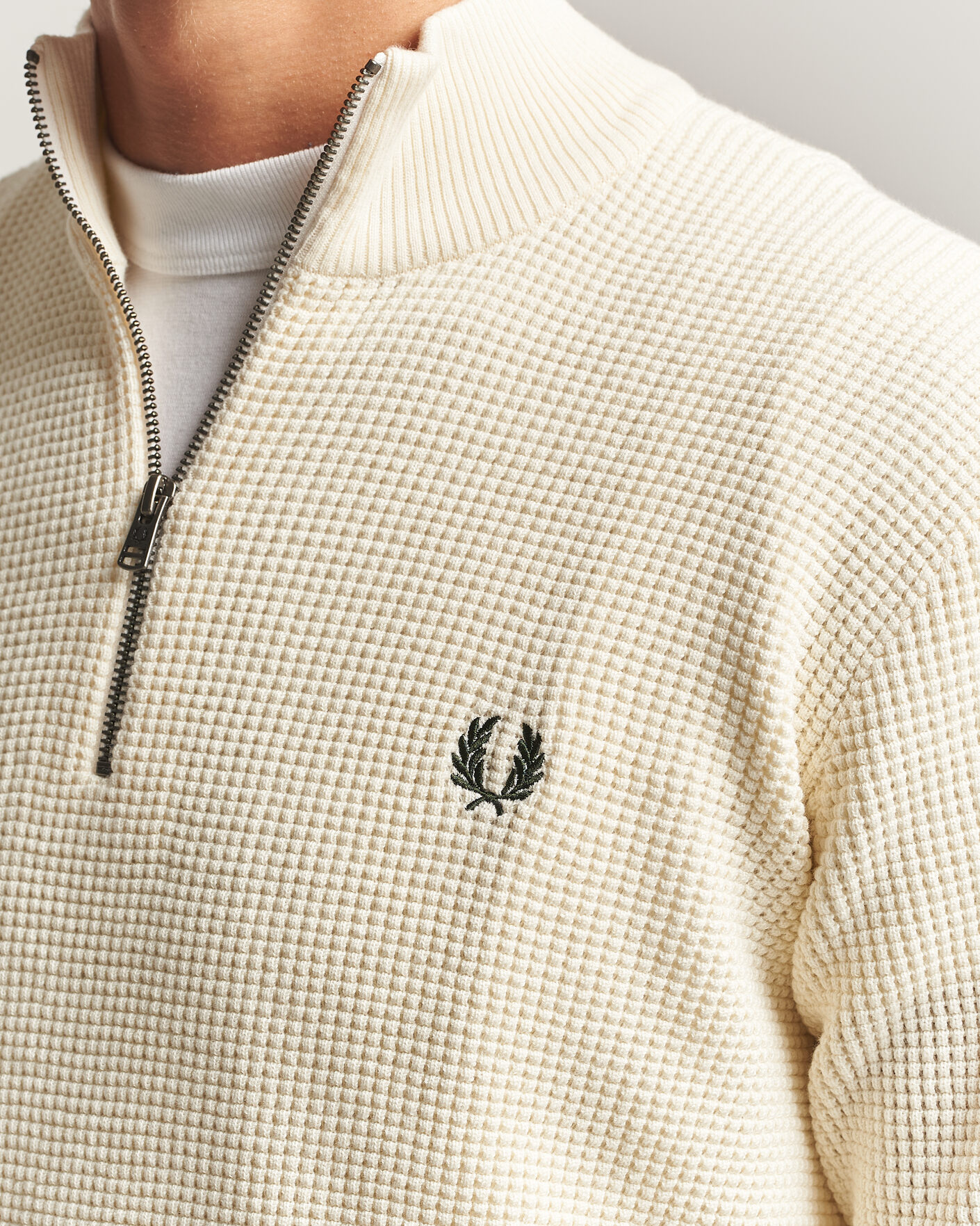 Herre | Gensere | Fred Perry | Waffle Stitch Half Zip Ecru