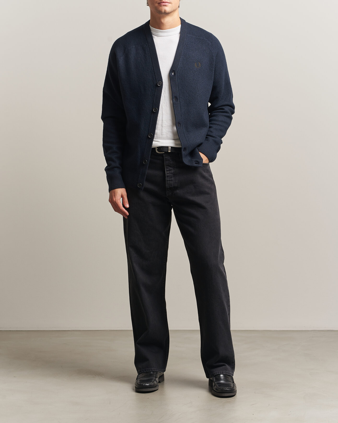 Herre | Gensere | Fred Perry | Wool Saddle Sleeve Cardigan Navy