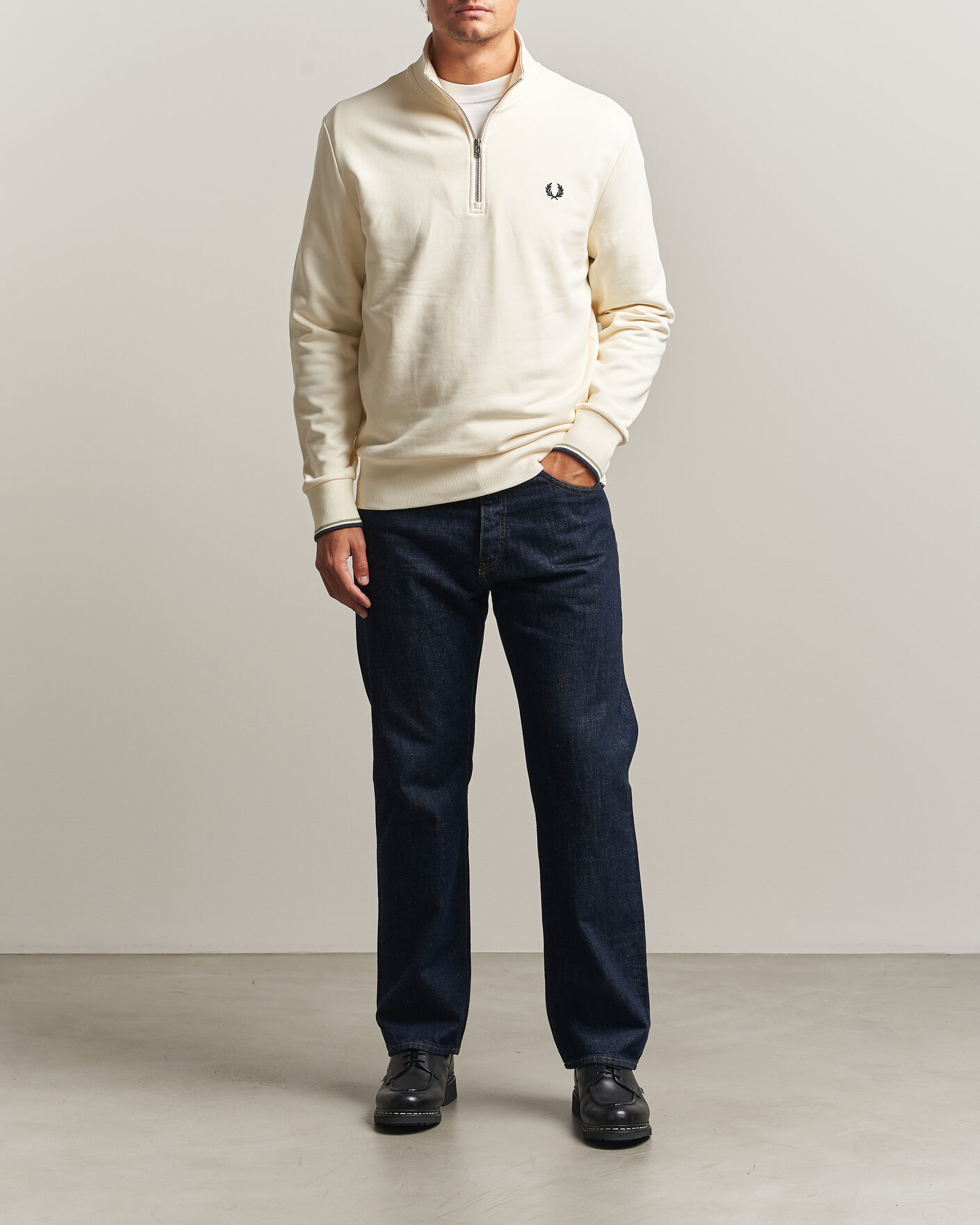 Herre | Gensere | Fred Perry | Half Zip Sweatshirt Ecru