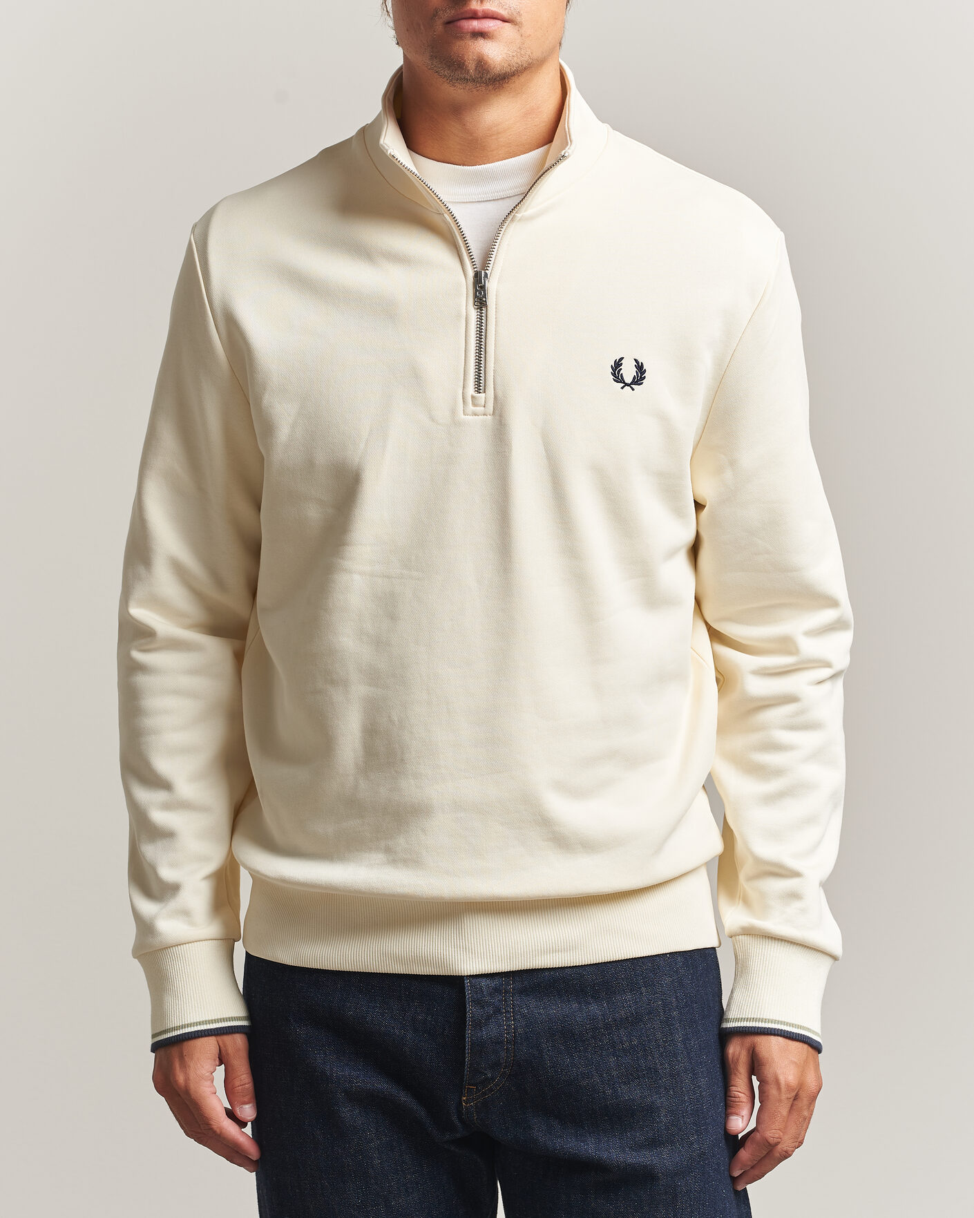 Herre | Gensere | Fred Perry | Half Zip Sweatshirt Ecru