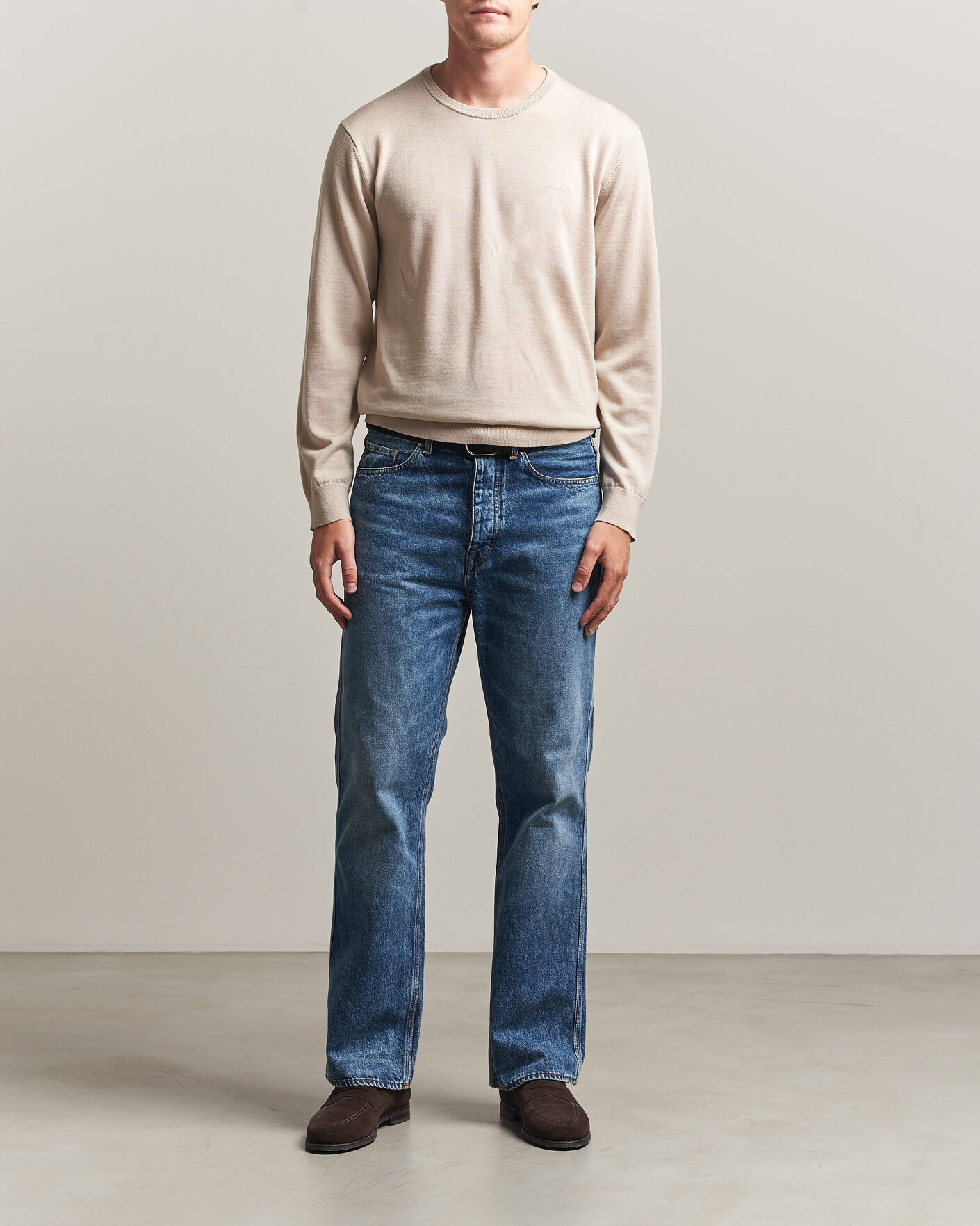 Herre | Gensere | Gant | Extrafine Merino Knitted Crew Neck Clay Beige