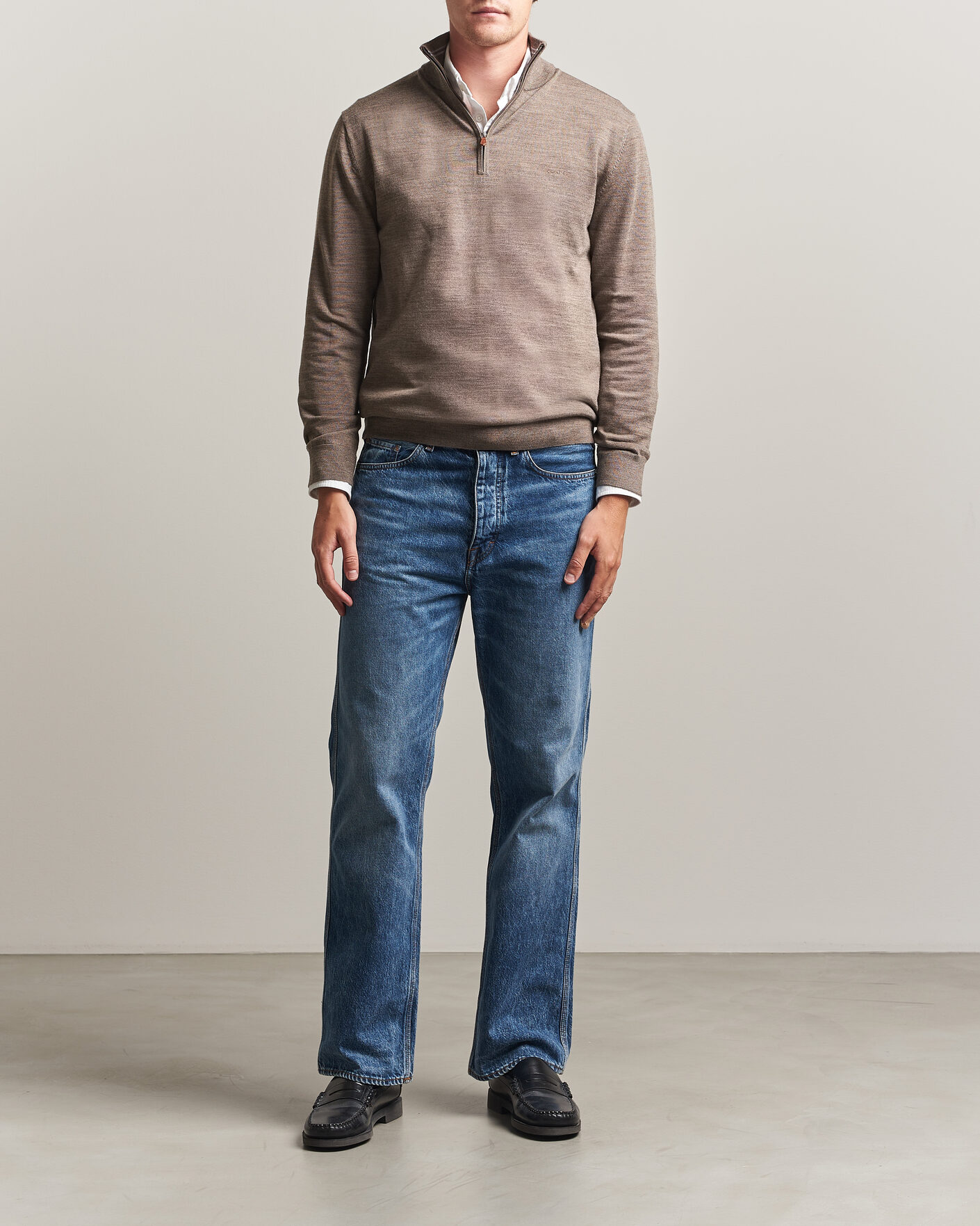 Herre | Gensere | Gant | Extrafine Merino Knitted Half Zip Dark Hazelnut Melange