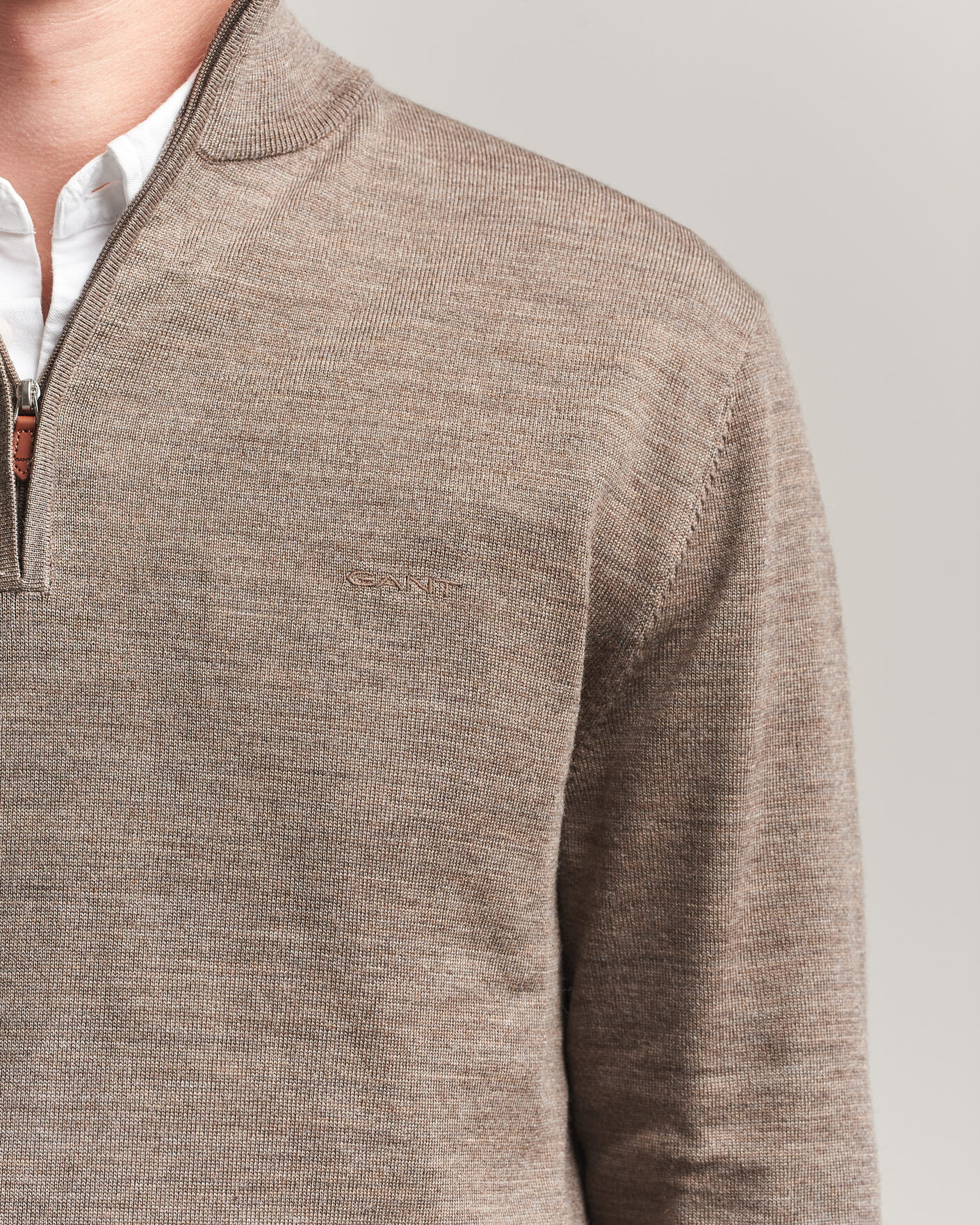 Herre | Gensere | Gant | Extrafine Merino Knitted Half Zip Dark Hazelnut Melange