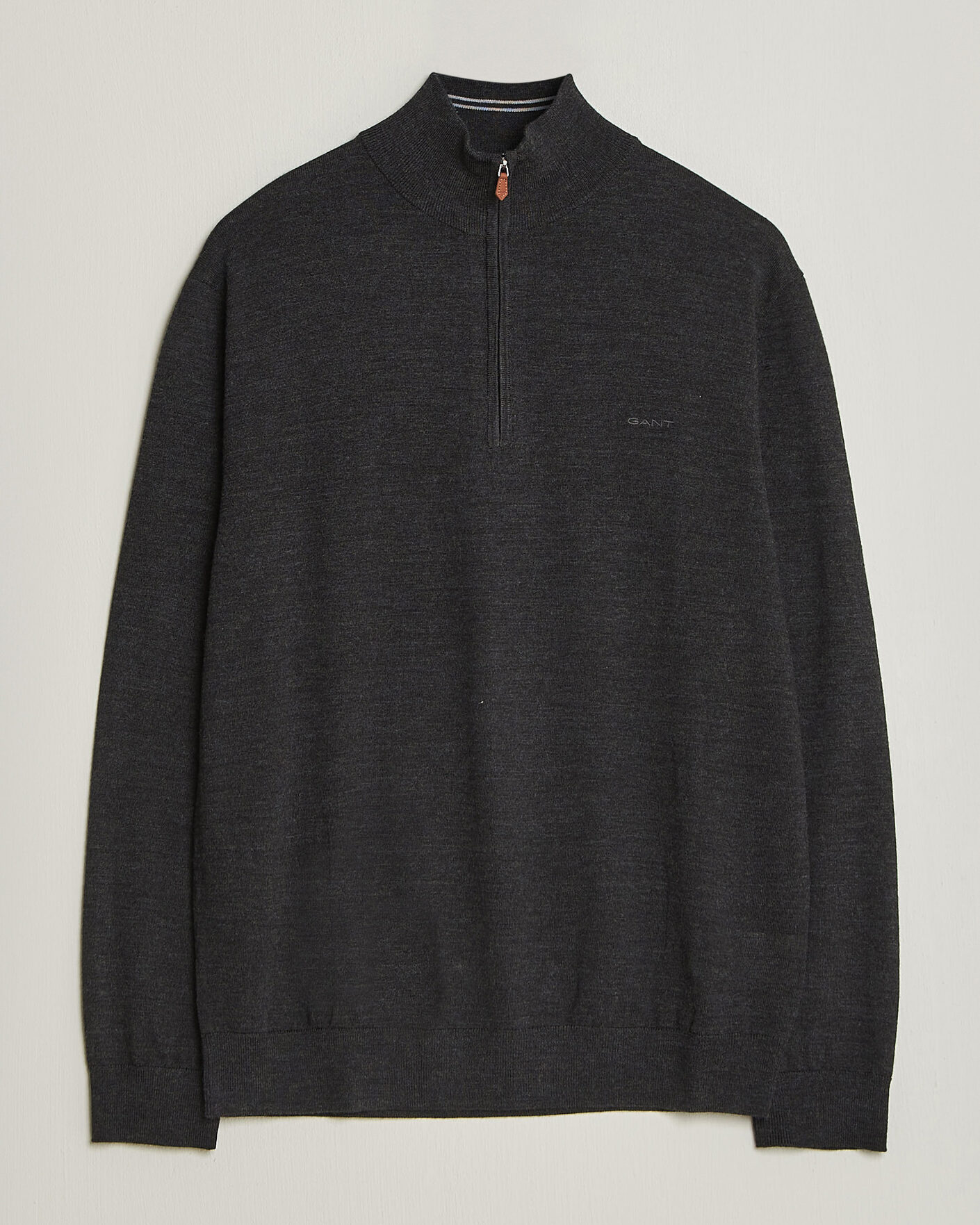 Herre | Gensere | Gant | Extrafine Merino Knitted Half Zip Dark Charcoal Melange