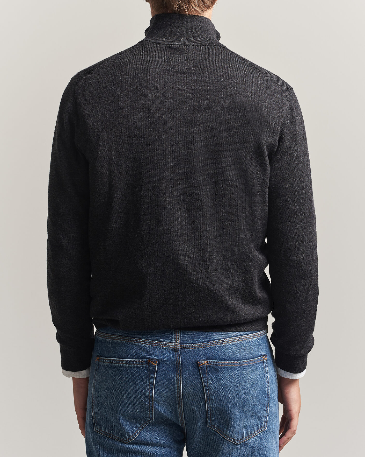 Herre | Gensere | Gant | Extrafine Merino Knitted Half Zip Dark Charcoal Melange
