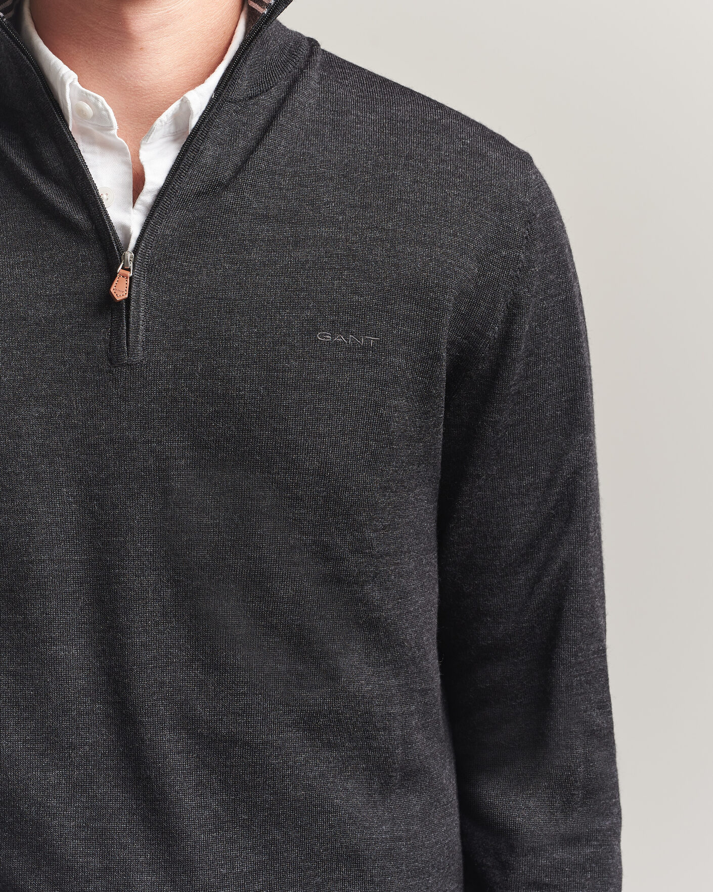 Herre | Gensere | Gant | Extrafine Merino Knitted Half Zip Dark Charcoal Melange