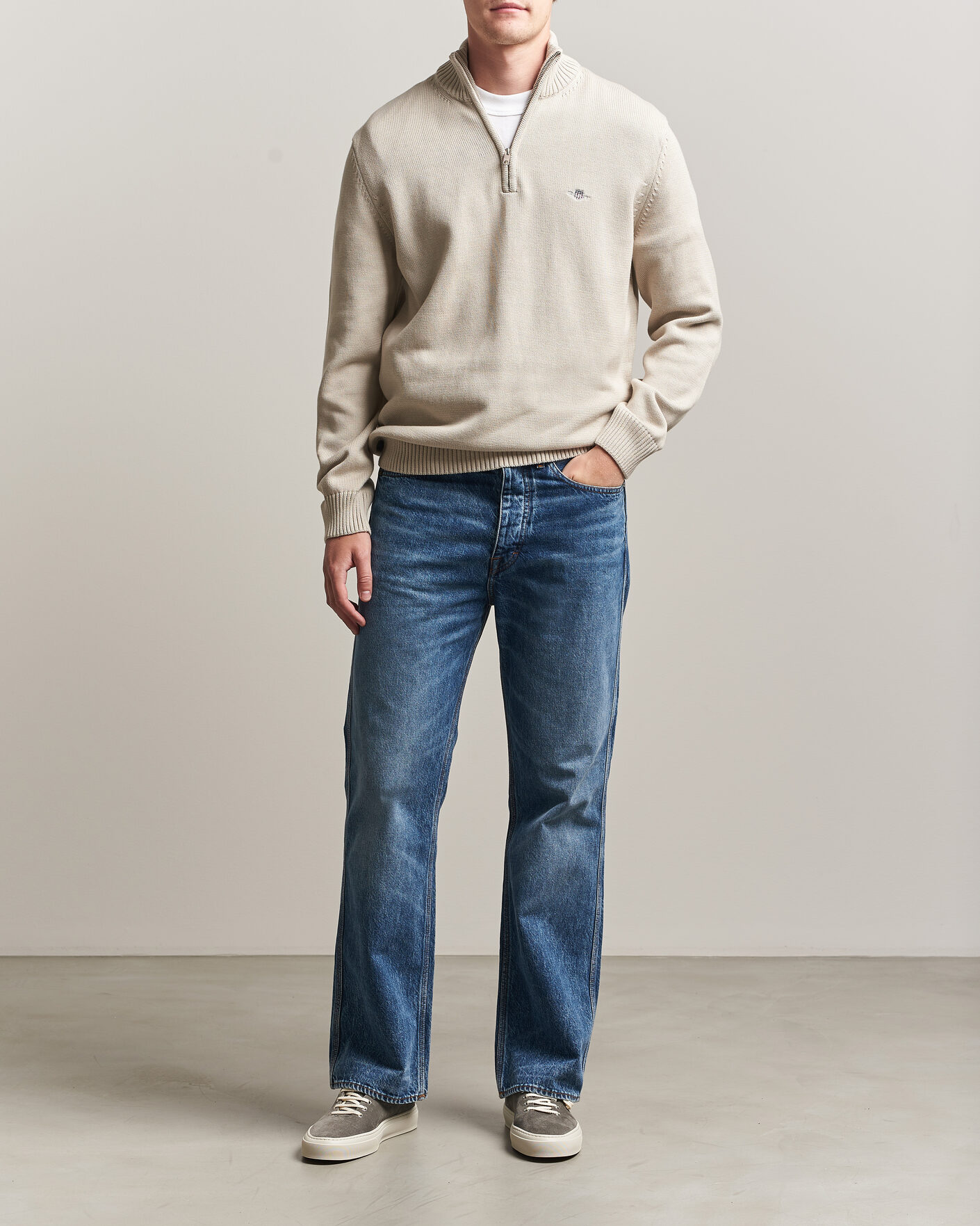 Herre | Gensere | Gant | Casual Cotton Knitted Half Zip Clay Beige