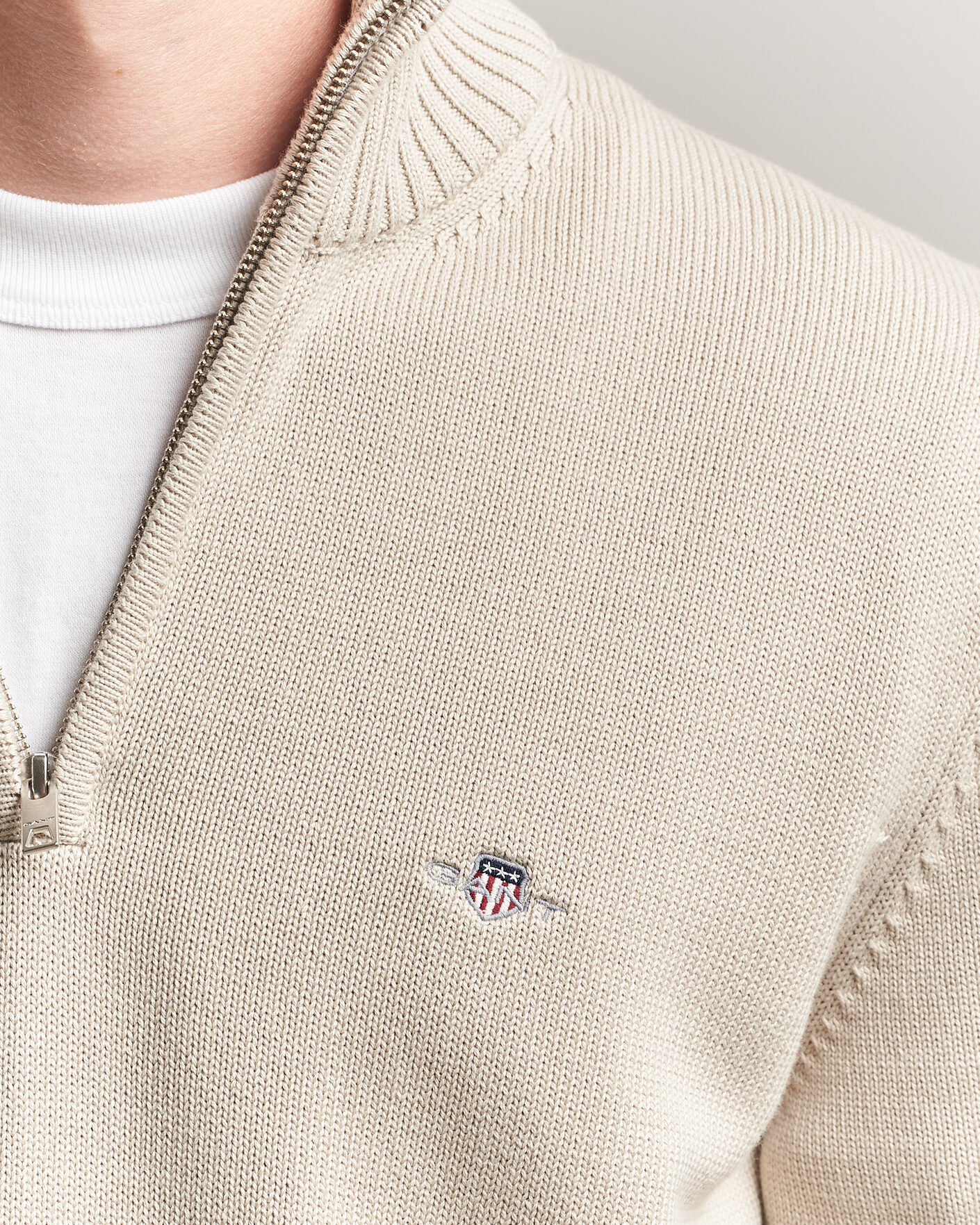 Herre | Gensere | Gant | Casual Cotton Knitted Half Zip Clay Beige