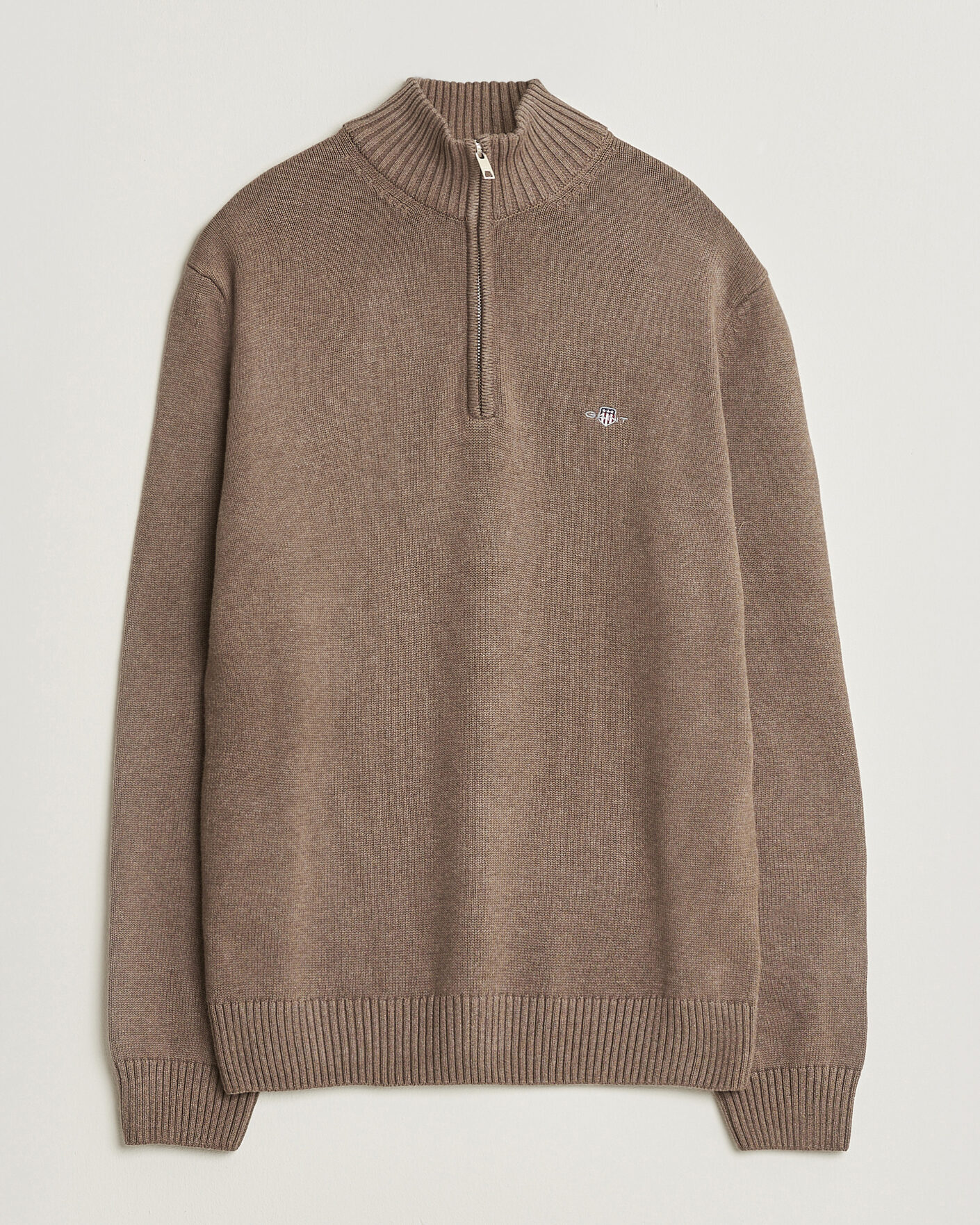 Herre | Gensere | Gant | Casual Cotton Knitted Half Zip Dark Hazelnut Melange