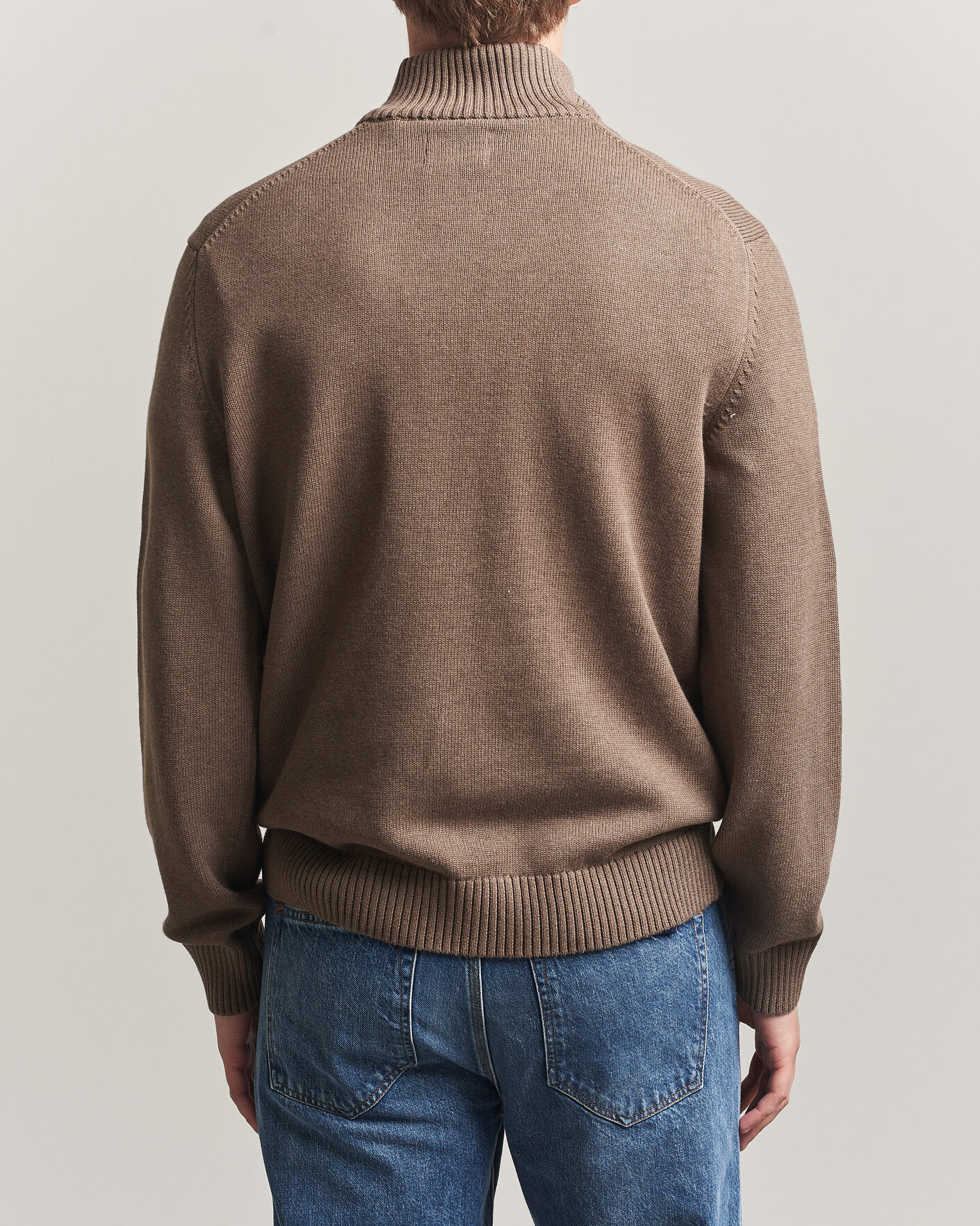 Herre | Gensere | Gant | Casual Cotton Knitted Half Zip Dark Hazelnut Melange