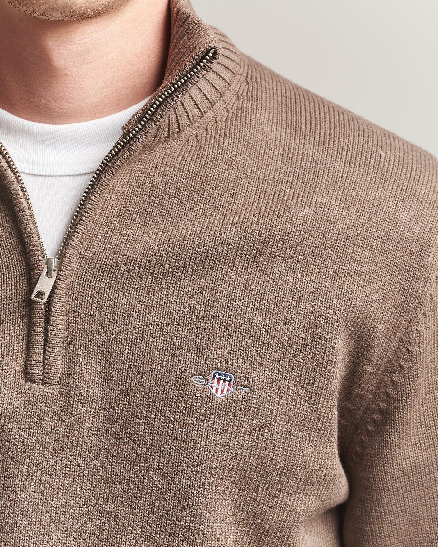 Herre | Gensere | Gant | Casual Cotton Knitted Half Zip Dark Hazelnut Melange