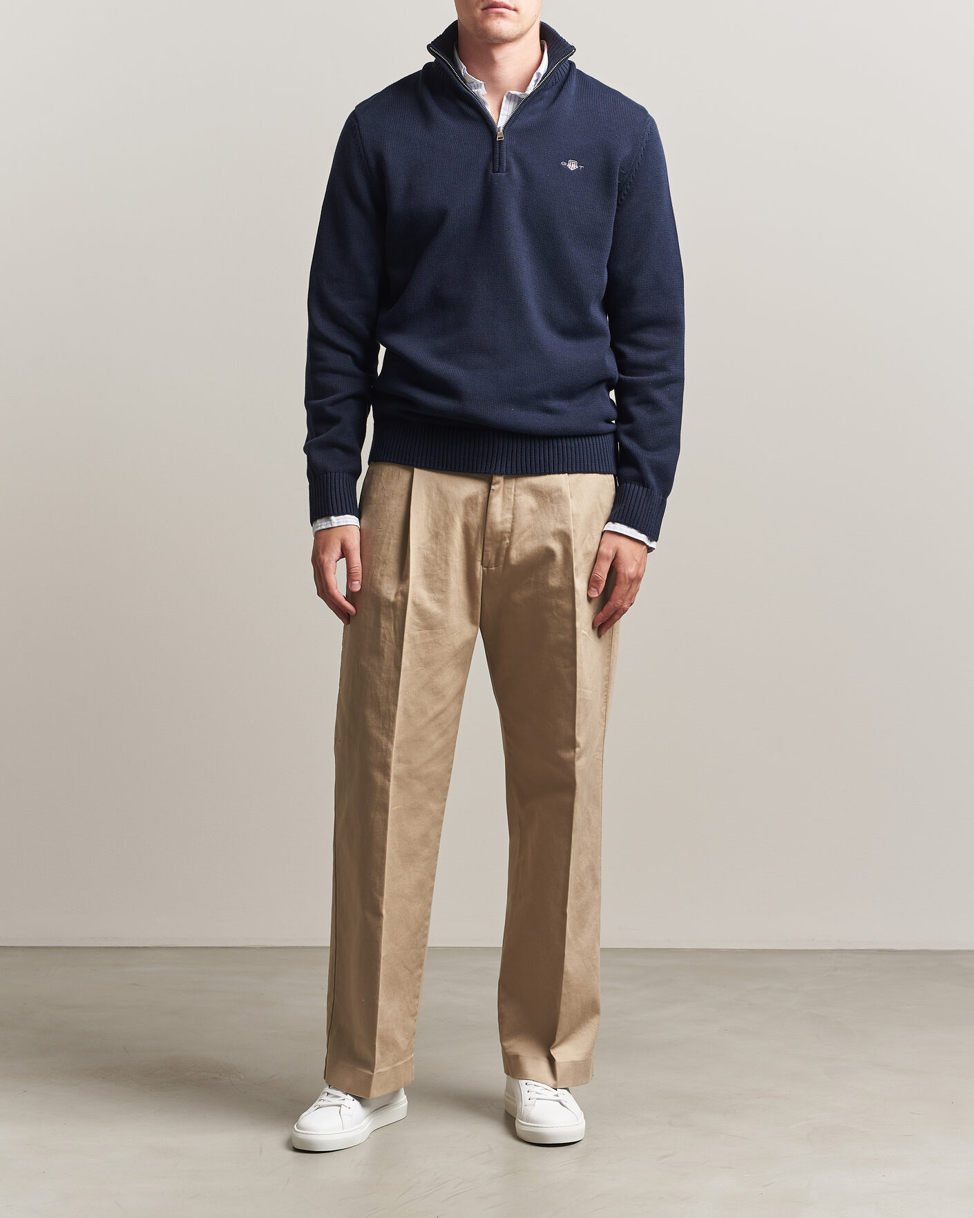 Herre | Gensere | Gant | Casual Cotton Knitted Half Zip Evening Blue