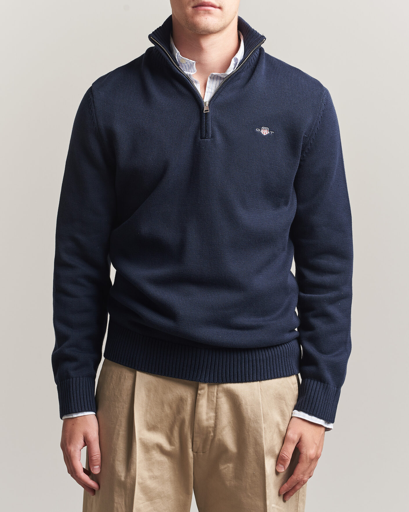 Herre | Gensere | Gant | Casual Cotton Knitted Half Zip Evening Blue