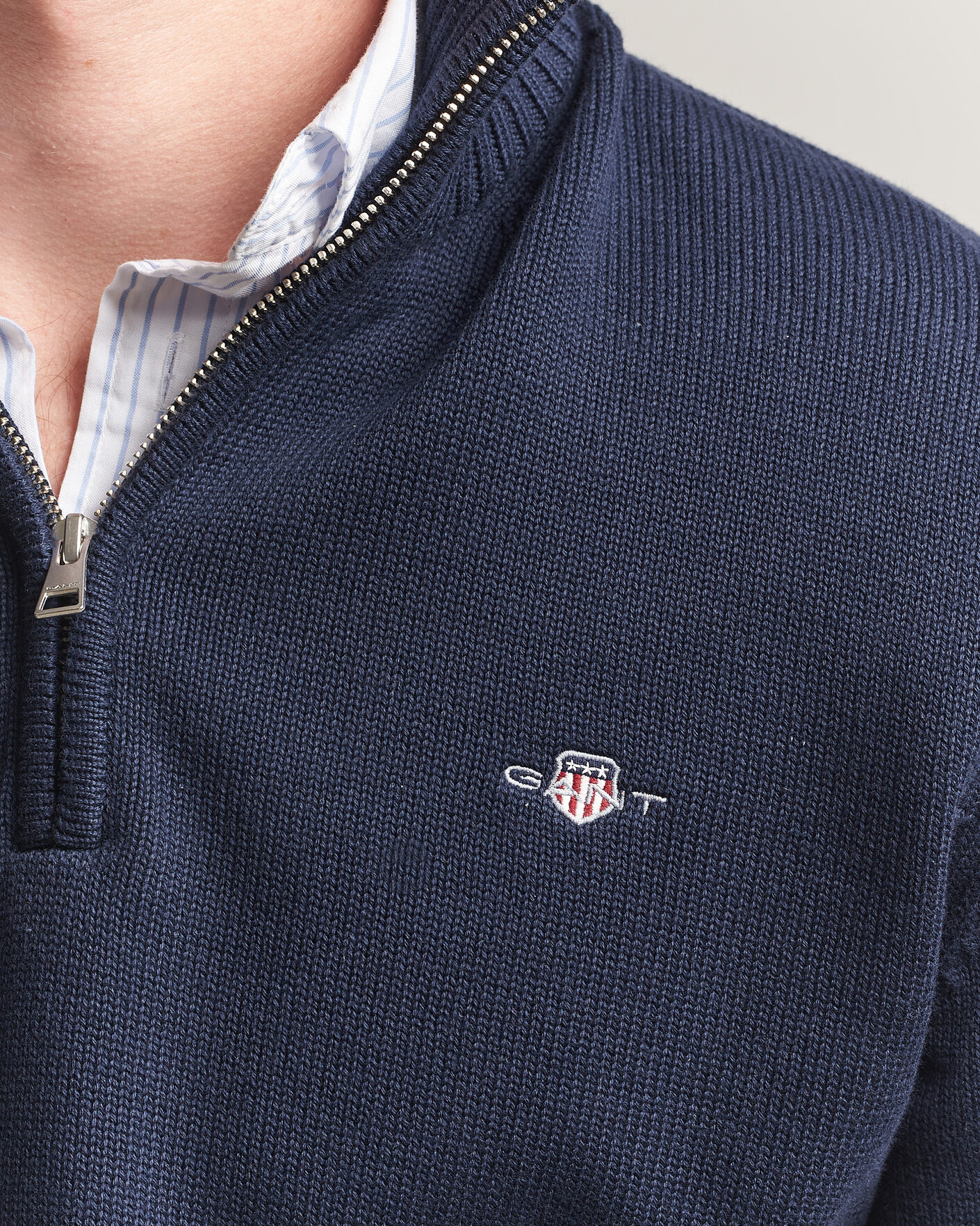 Herre | Gensere | Gant | Casual Cotton Knitted Half Zip Evening Blue