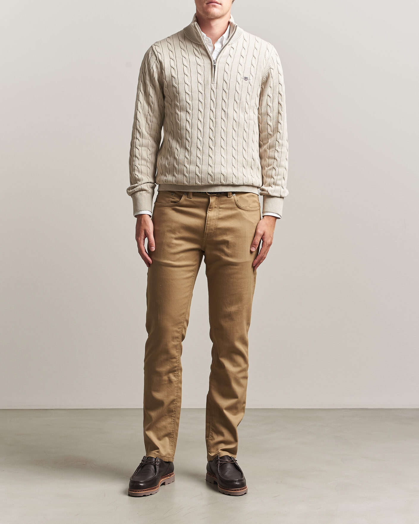 Herre | Gensere | Gant | Cotton Cable Half Zip Clay Beige