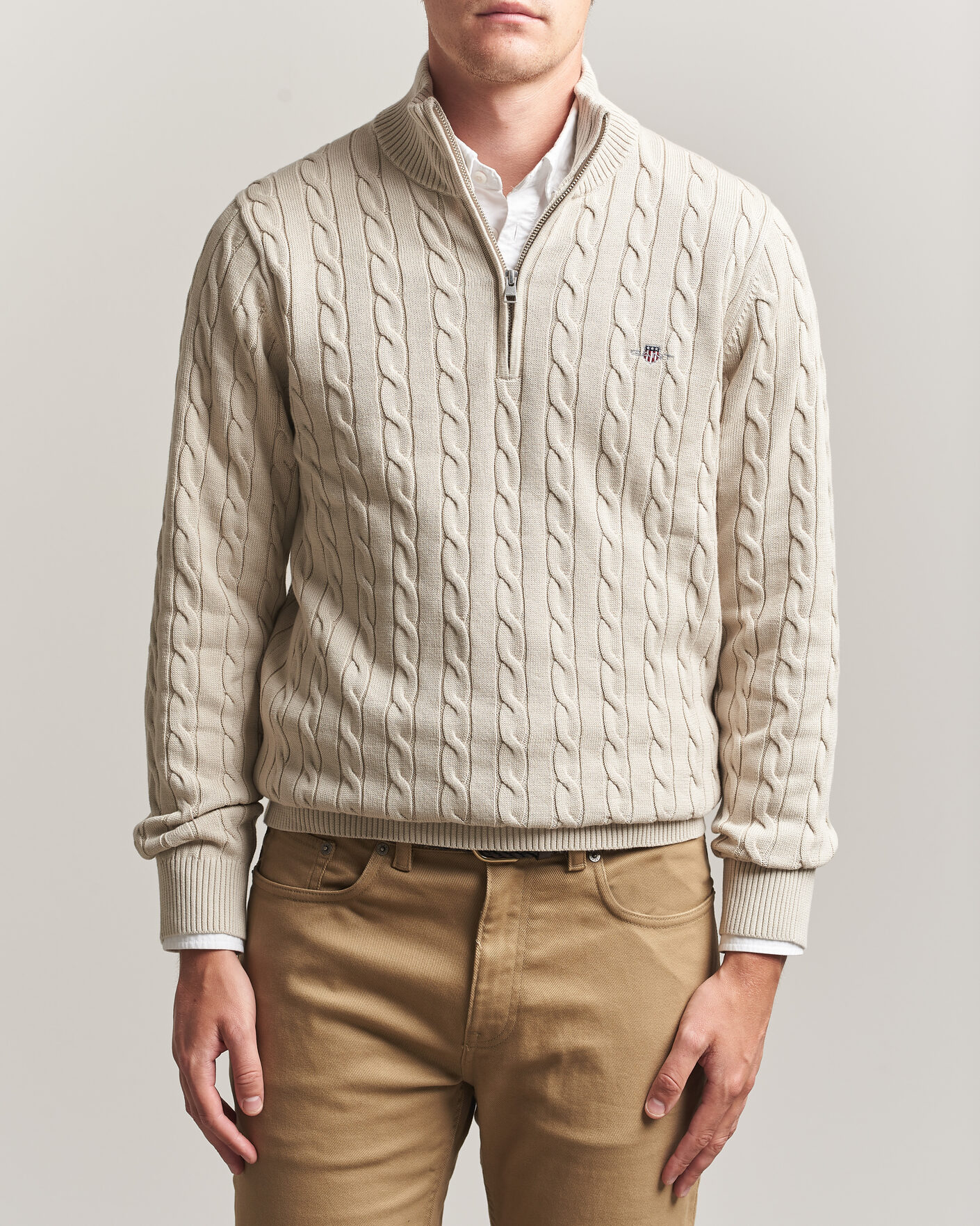 Herre | Gensere | Gant | Cotton Cable Half Zip Clay Beige