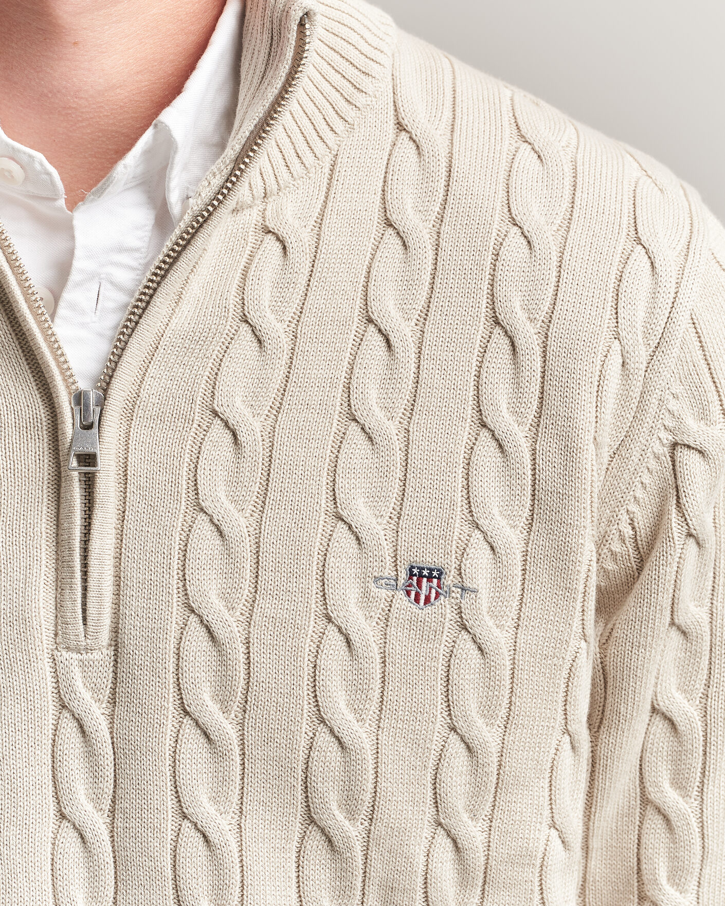 Herre | Gensere | Gant | Cotton Cable Half Zip Clay Beige