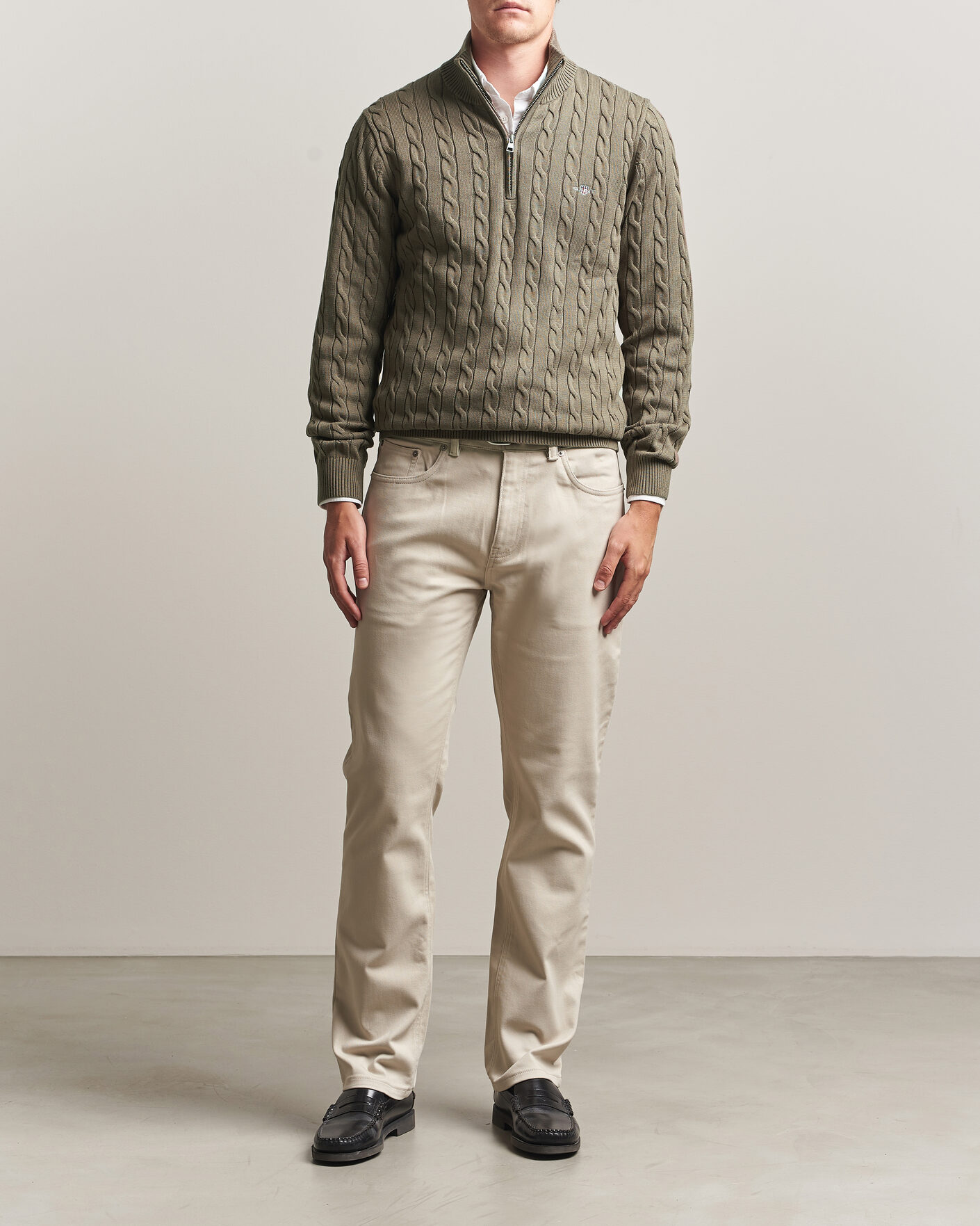 Herre | Gensere | Gant | Cotton Cable Half Zip Faded Taupe