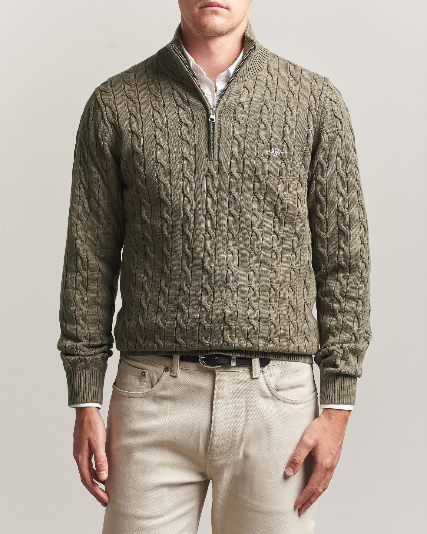 Herre | Gensere | Gant | Cotton Cable Half Zip Faded Taupe