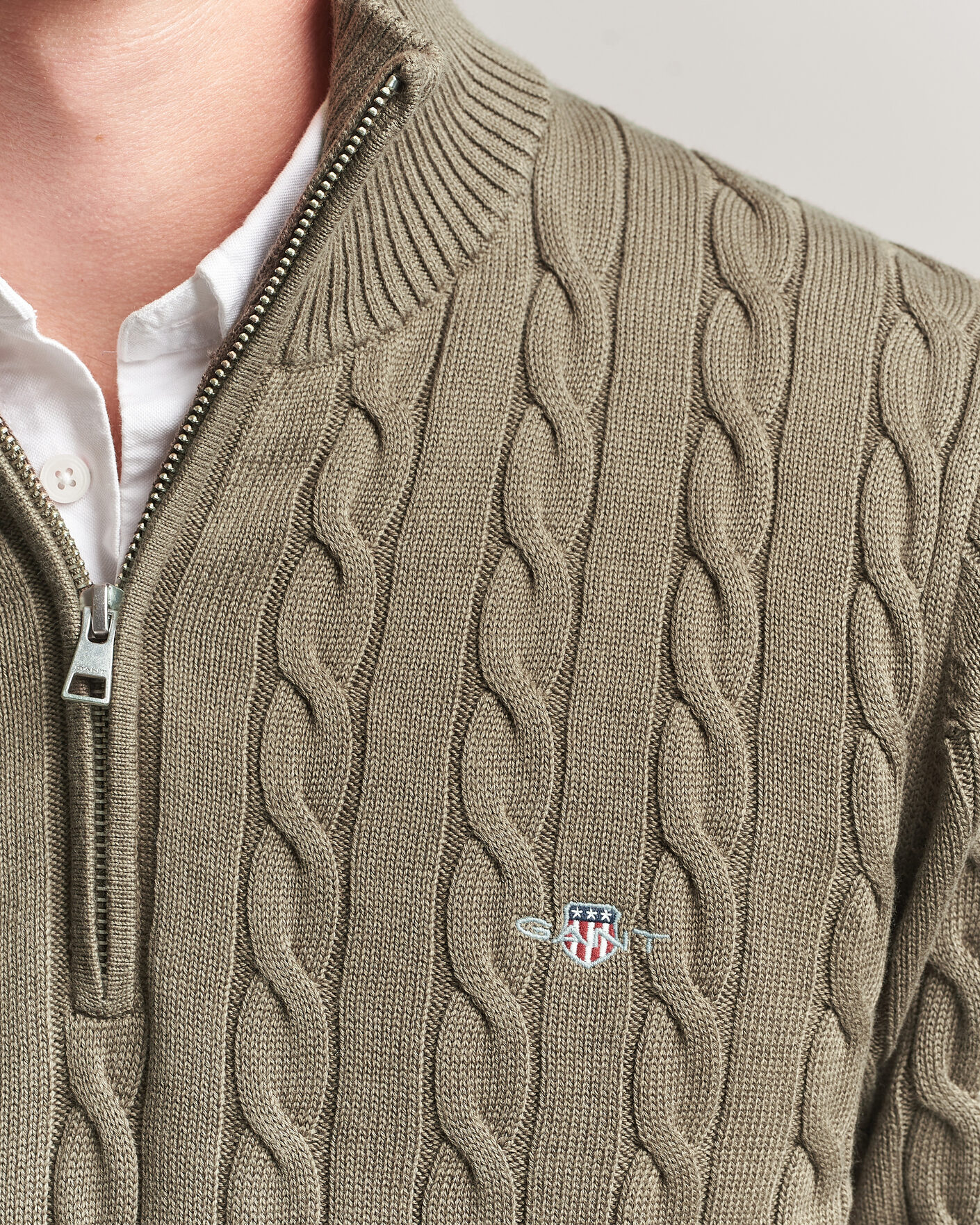 Herre | Gensere | Gant | Cotton Cable Half Zip Faded Taupe