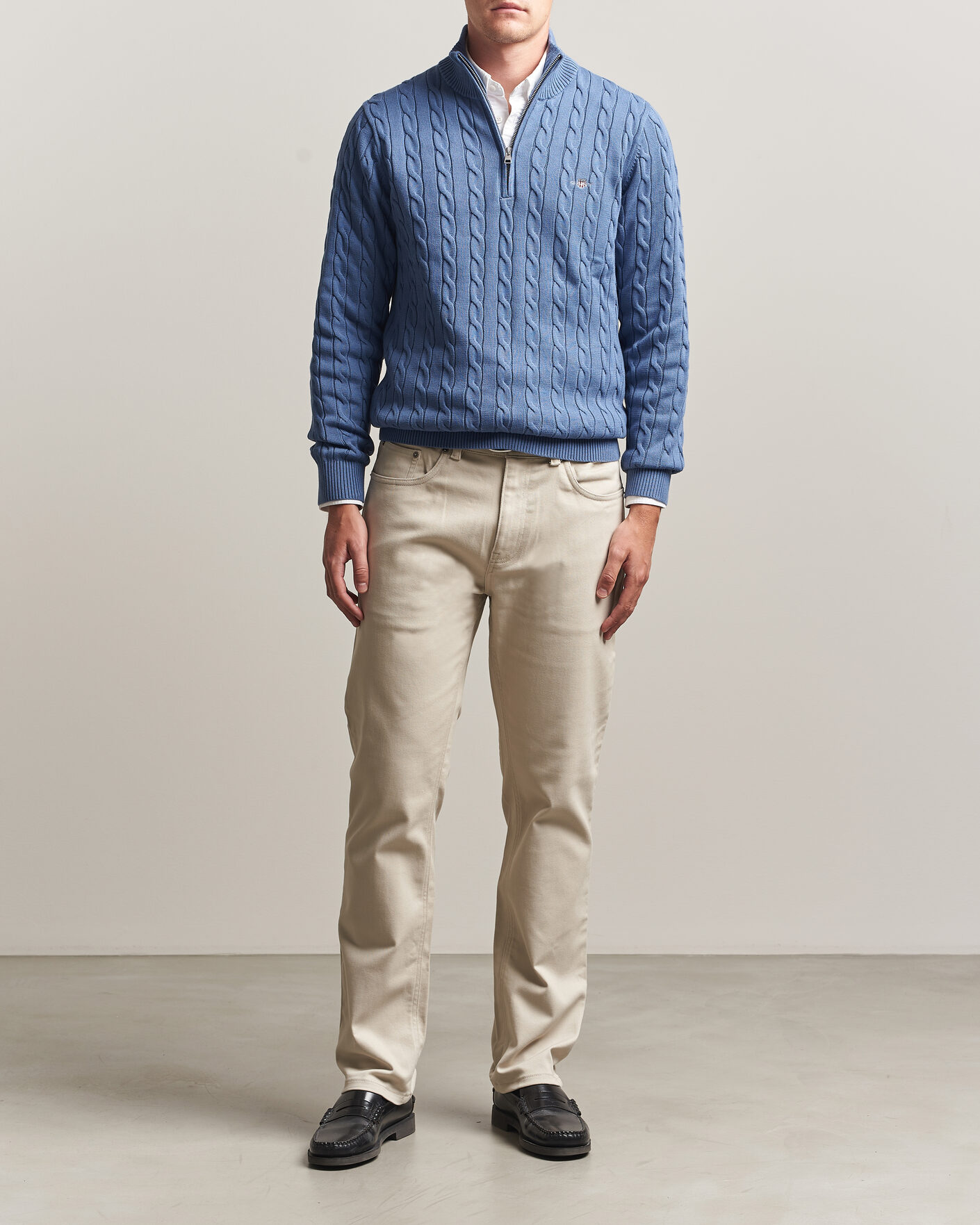 Herre | Gensere | Gant | Cotton Cable Half Zip Blue Horizon