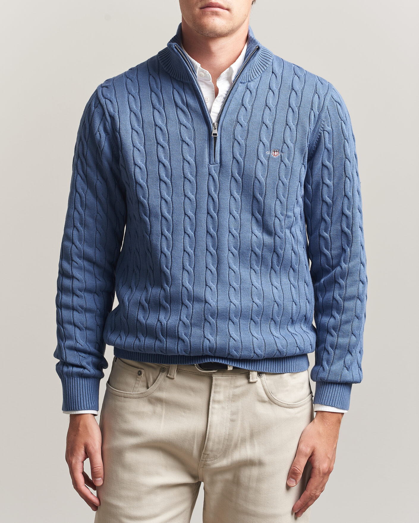 Herre | Gensere | Gant | Cotton Cable Half Zip Blue Horizon