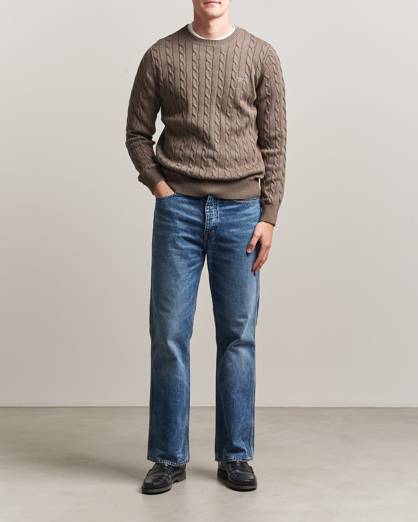 Herre | Gensere | Gant | Cotton Cable Crew Neck Faded Taupe