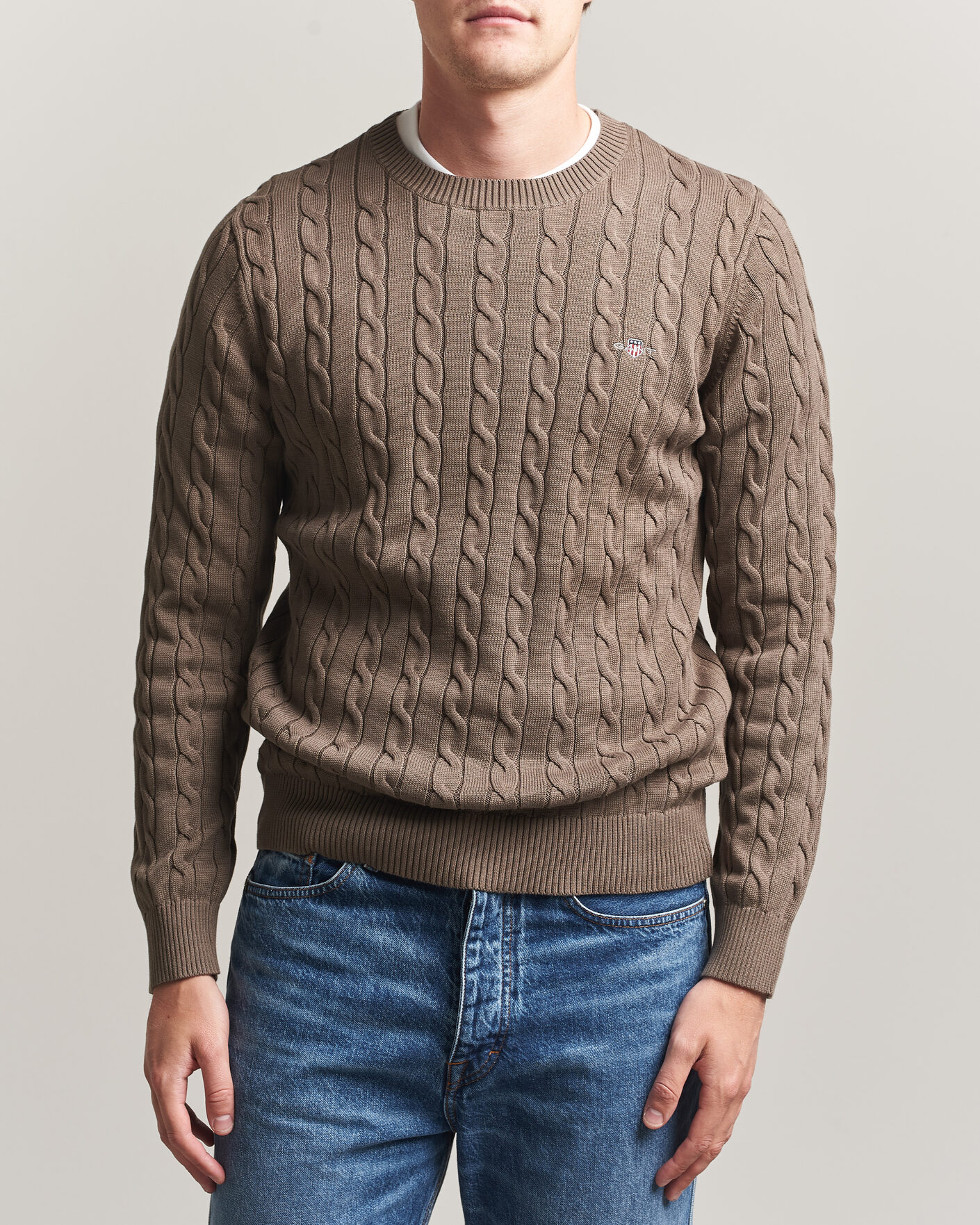 Herre | Gensere | Gant | Cotton Cable Crew Neck Faded Taupe