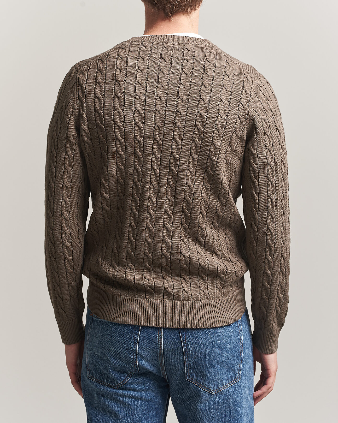 Herre | Gensere | Gant | Cotton Cable Crew Neck Faded Taupe