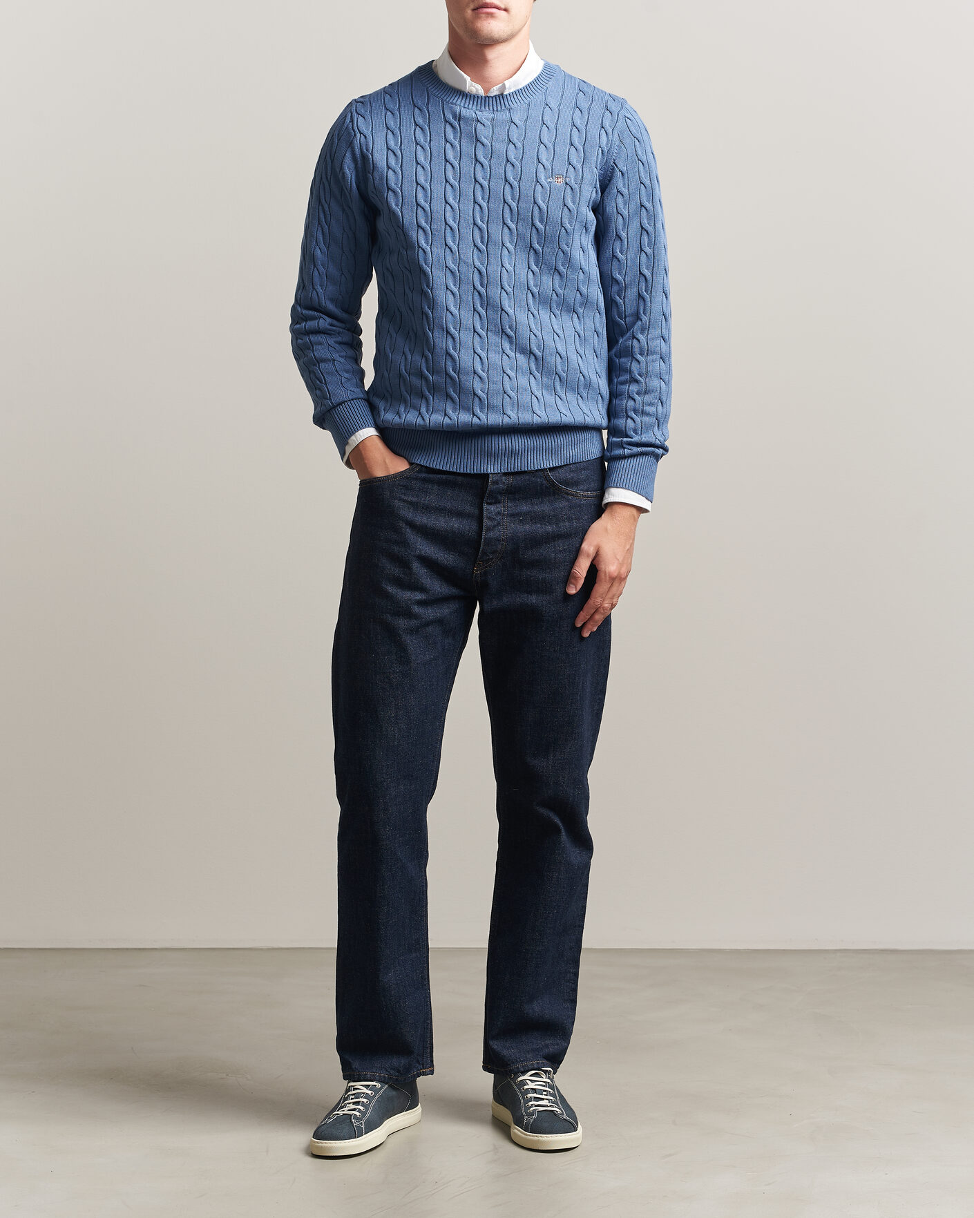 Herre | Gensere | Gant | Cotton Cable Crew Neck Blue Horizon