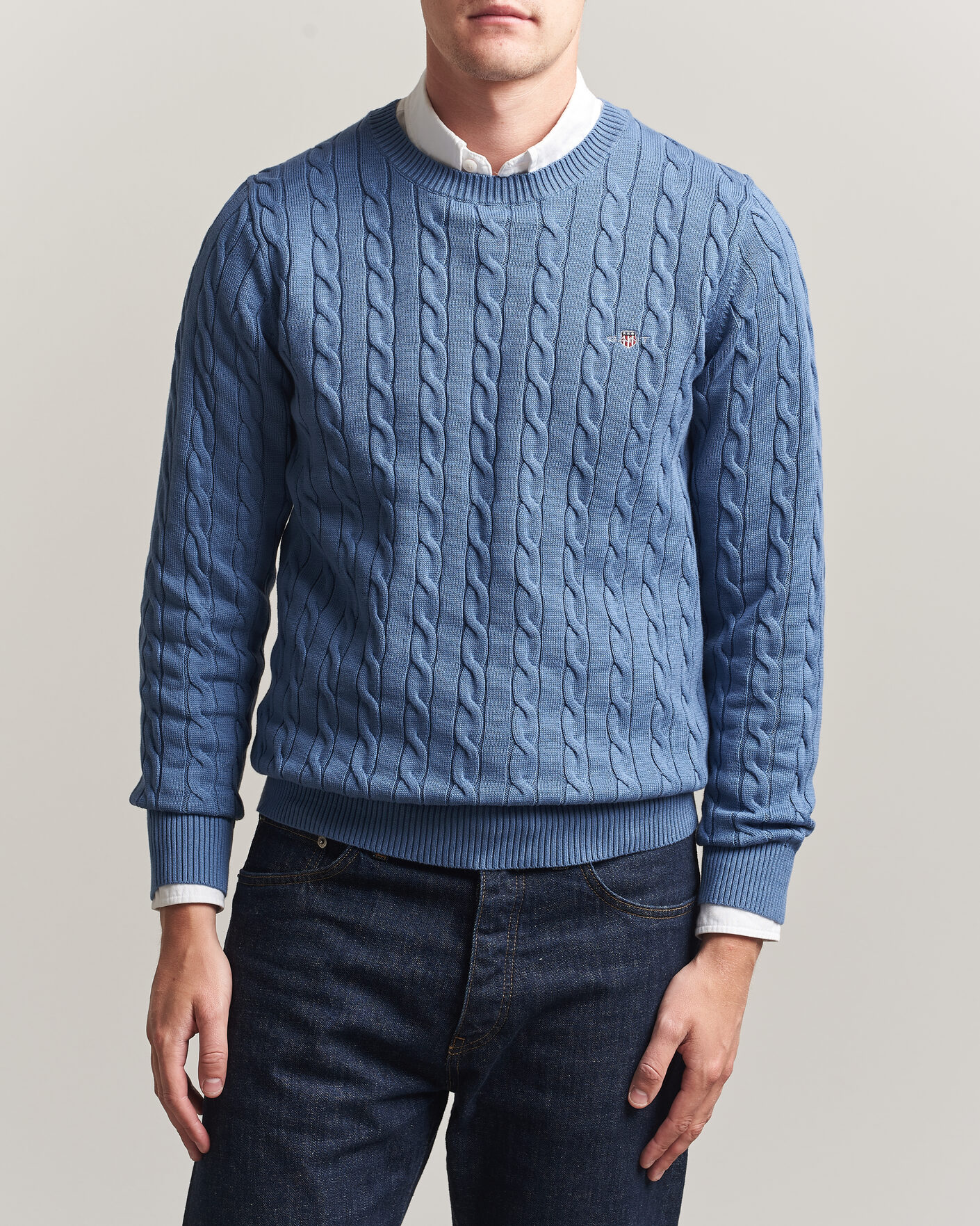 Herre | Gensere | Gant | Cotton Cable Crew Neck Blue Horizon