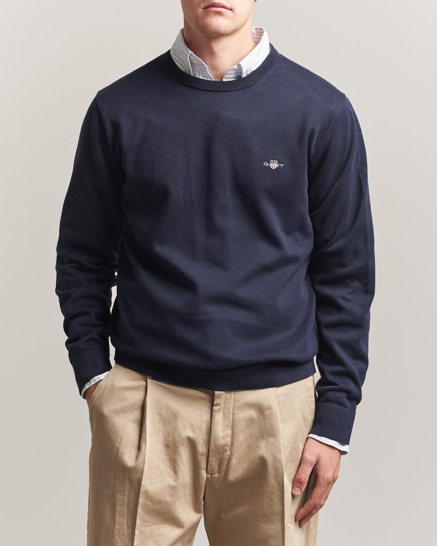 Herre | Gensere | Gant | Classic Cotton Crew Neck Evening Blue