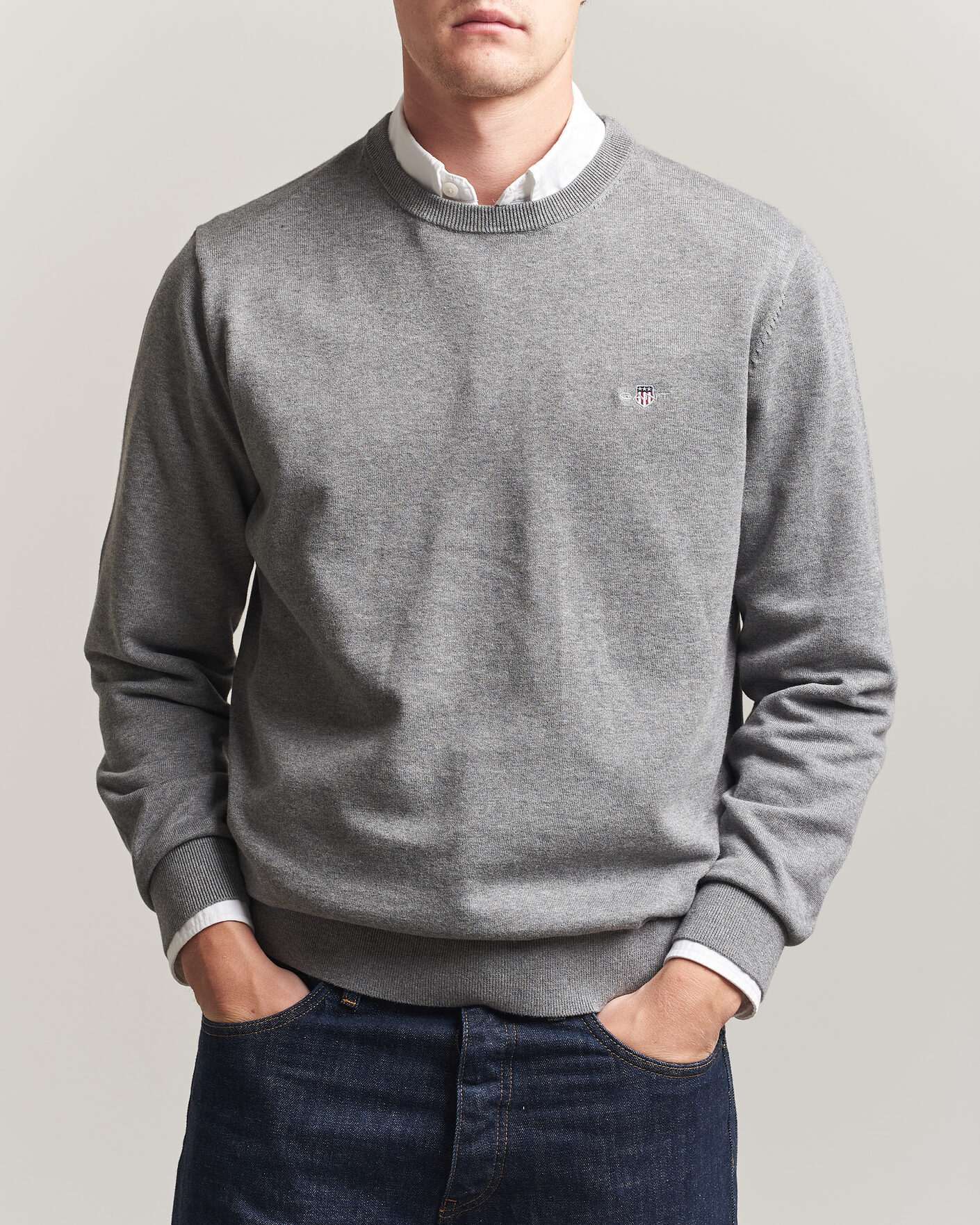 Herre | Gensere | Gant | Classic Cotton Crew Neck Dark Grey Melange