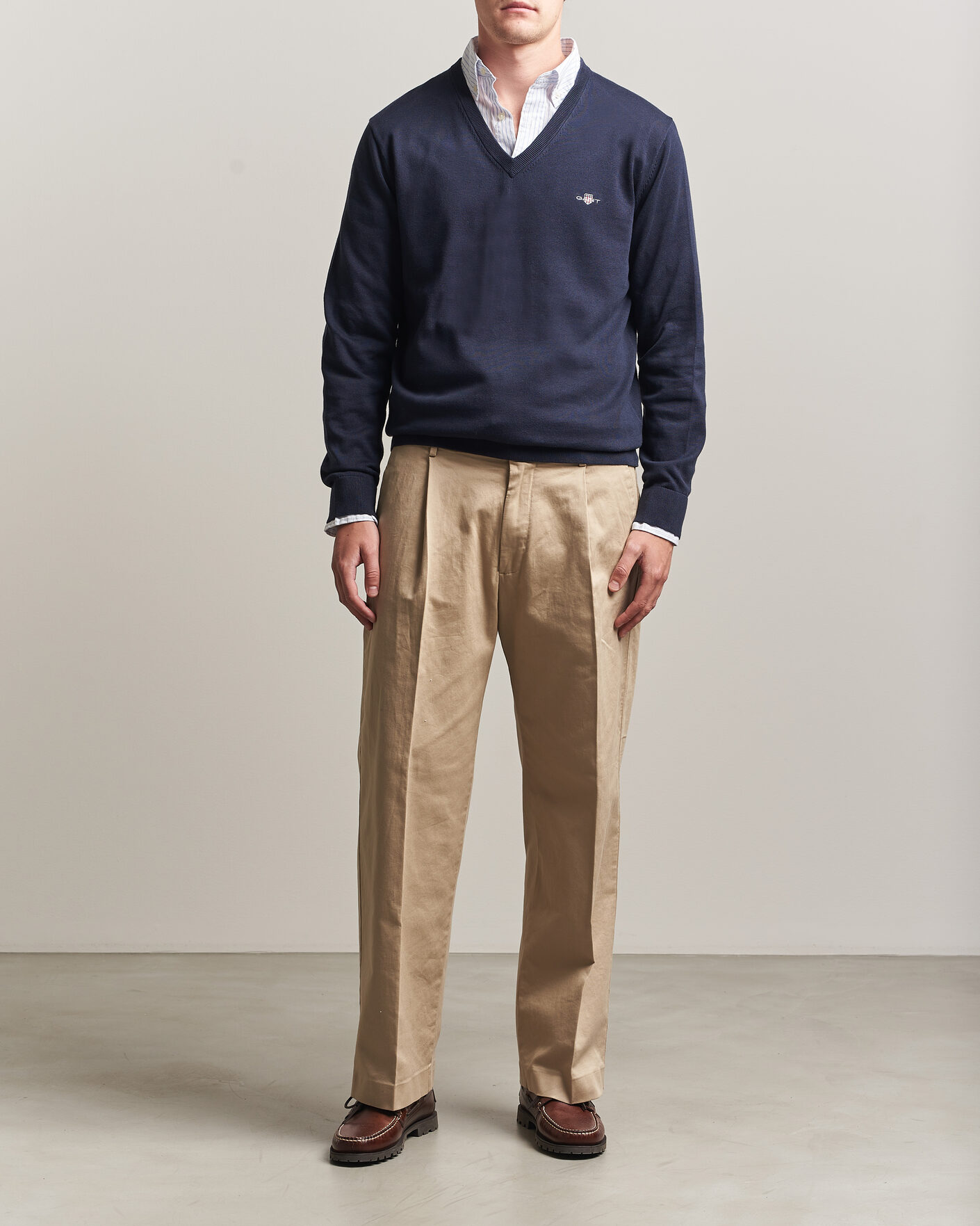 Herre | Gensere | Gant | Classic Cotton V-Neck Evening Blue