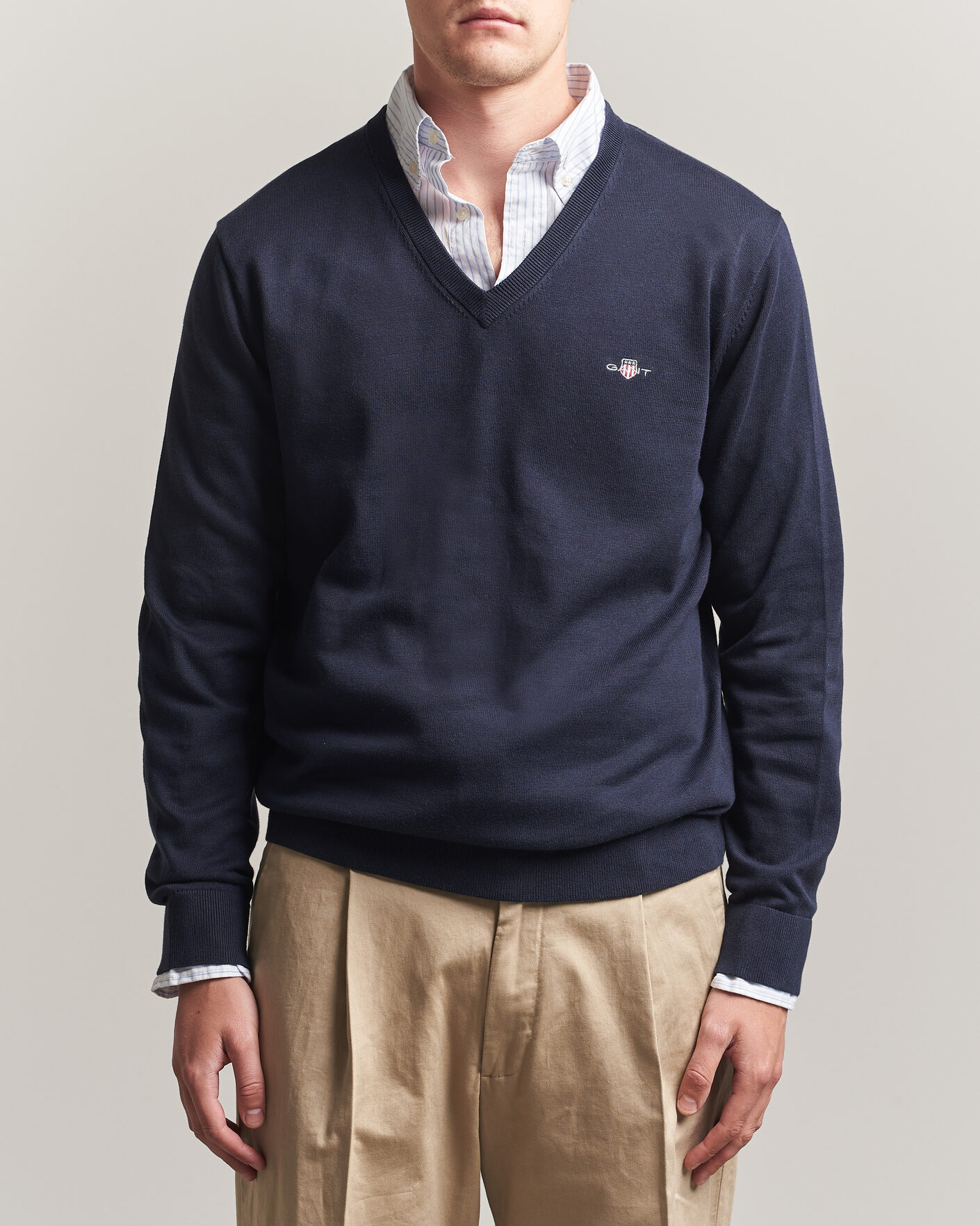 Herre | Gensere | Gant | Classic Cotton V-Neck Evening Blue