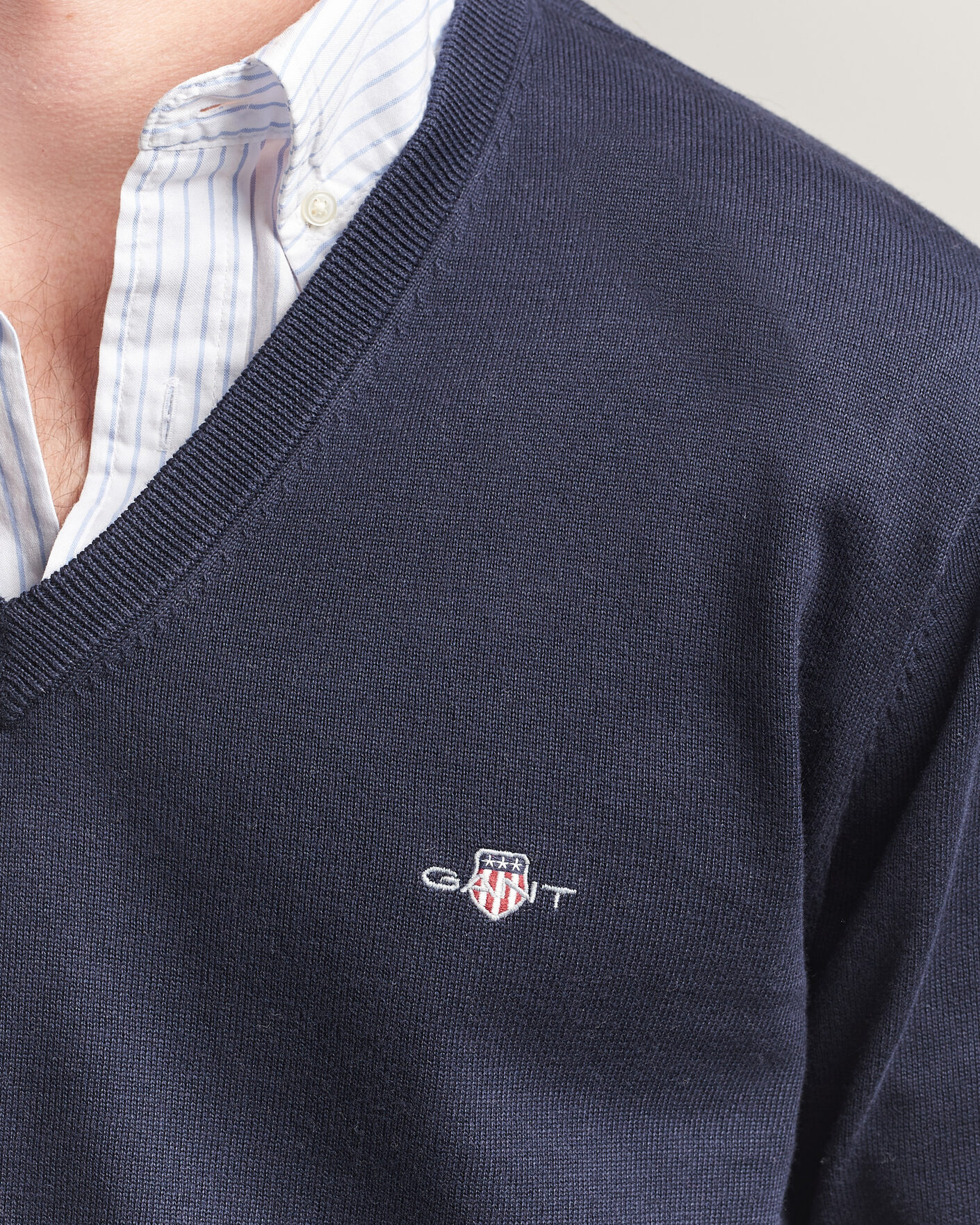 Herre | Gensere | Gant | Classic Cotton V-Neck Evening Blue