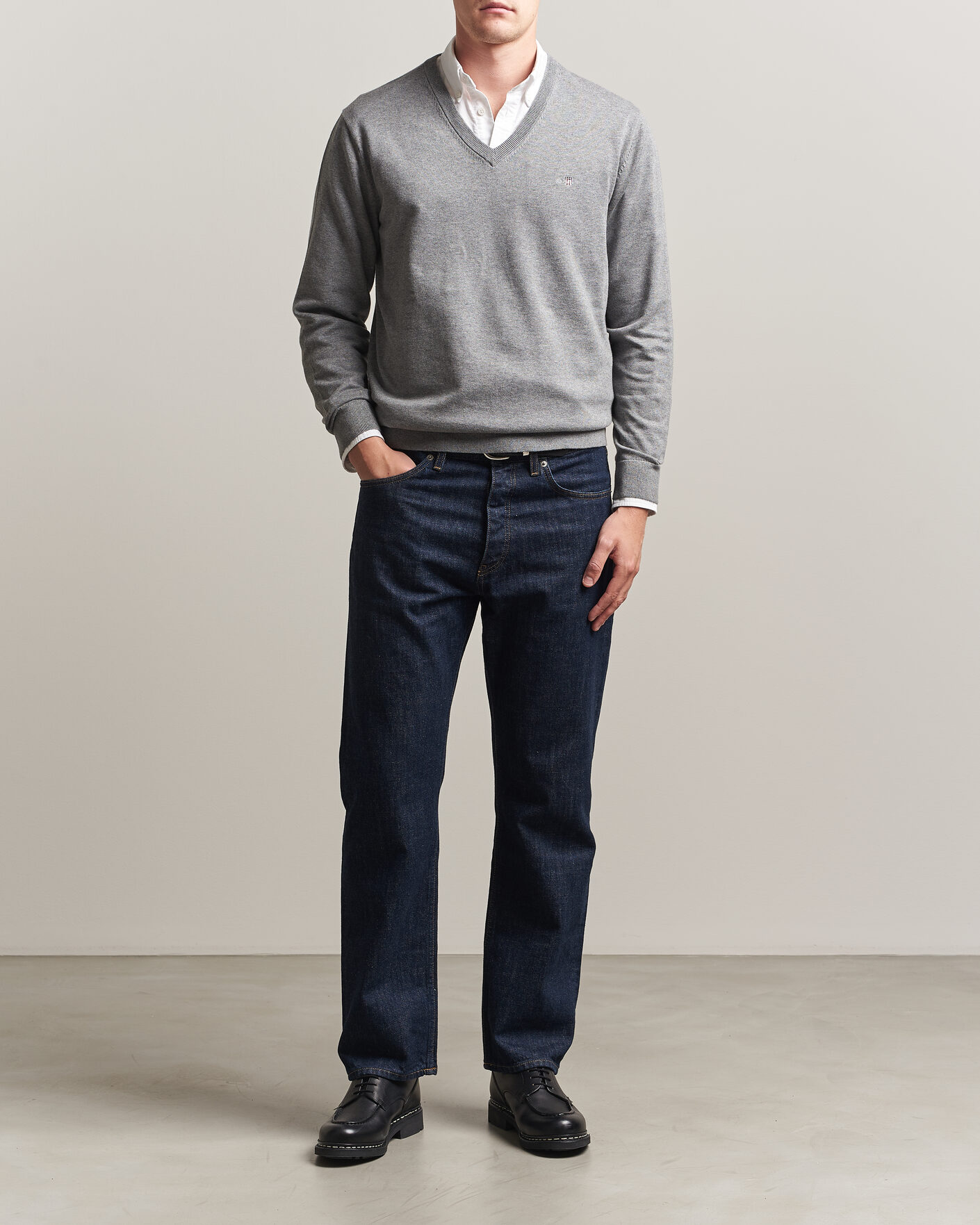 Herre | Gensere | Gant | Classic Cotton V-Neck Dark Grey Melange